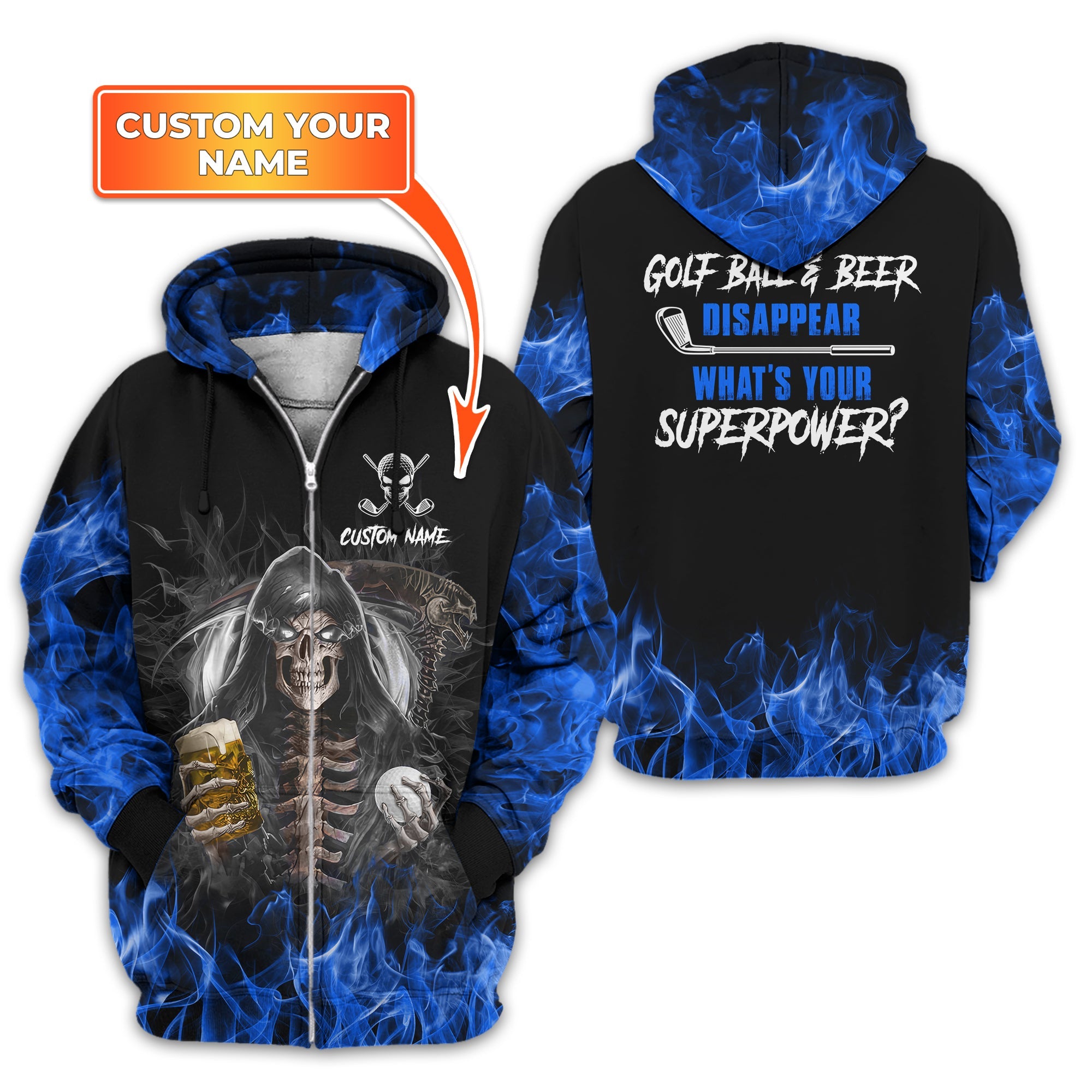 I Make Golf Ball And Beer Disappear Custom Golf Polo Shirt, Skull Golf Shirt, Gift For Golfers