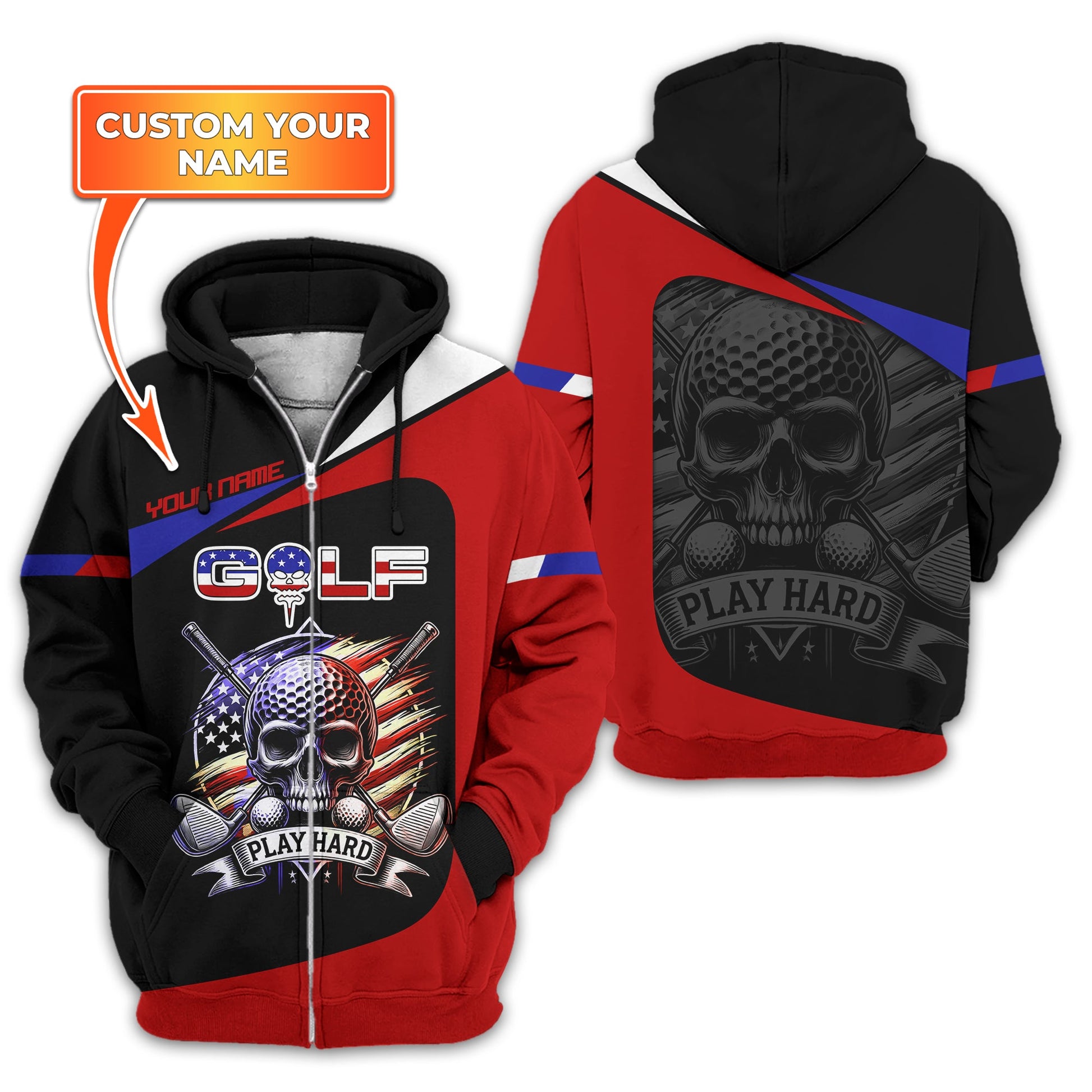 Skull And Flag Golf Shirt For Men, Personalized Golf Shirt, Patriotic Golf Shirt, Gift For Golfers