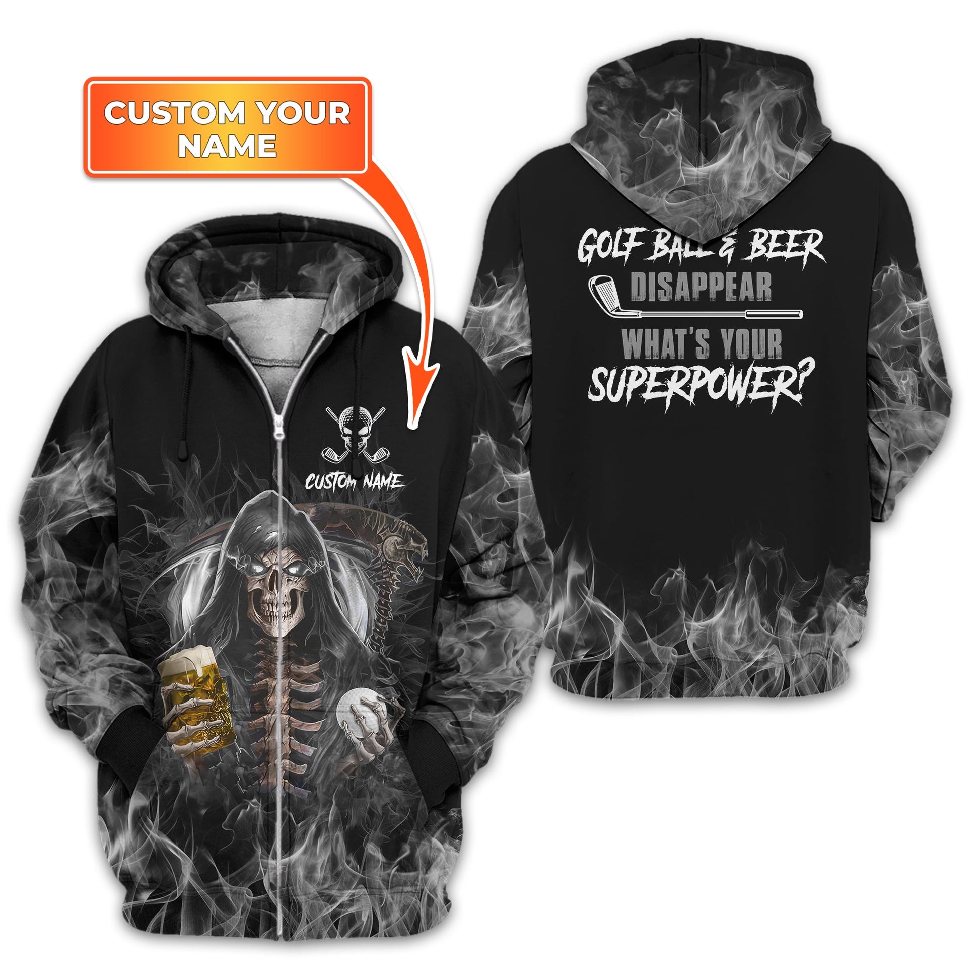 I Make Golf Ball And Beer Disappear Custom Golf Polo Shirt, Skull Golf Shirt, Gift For Golfers