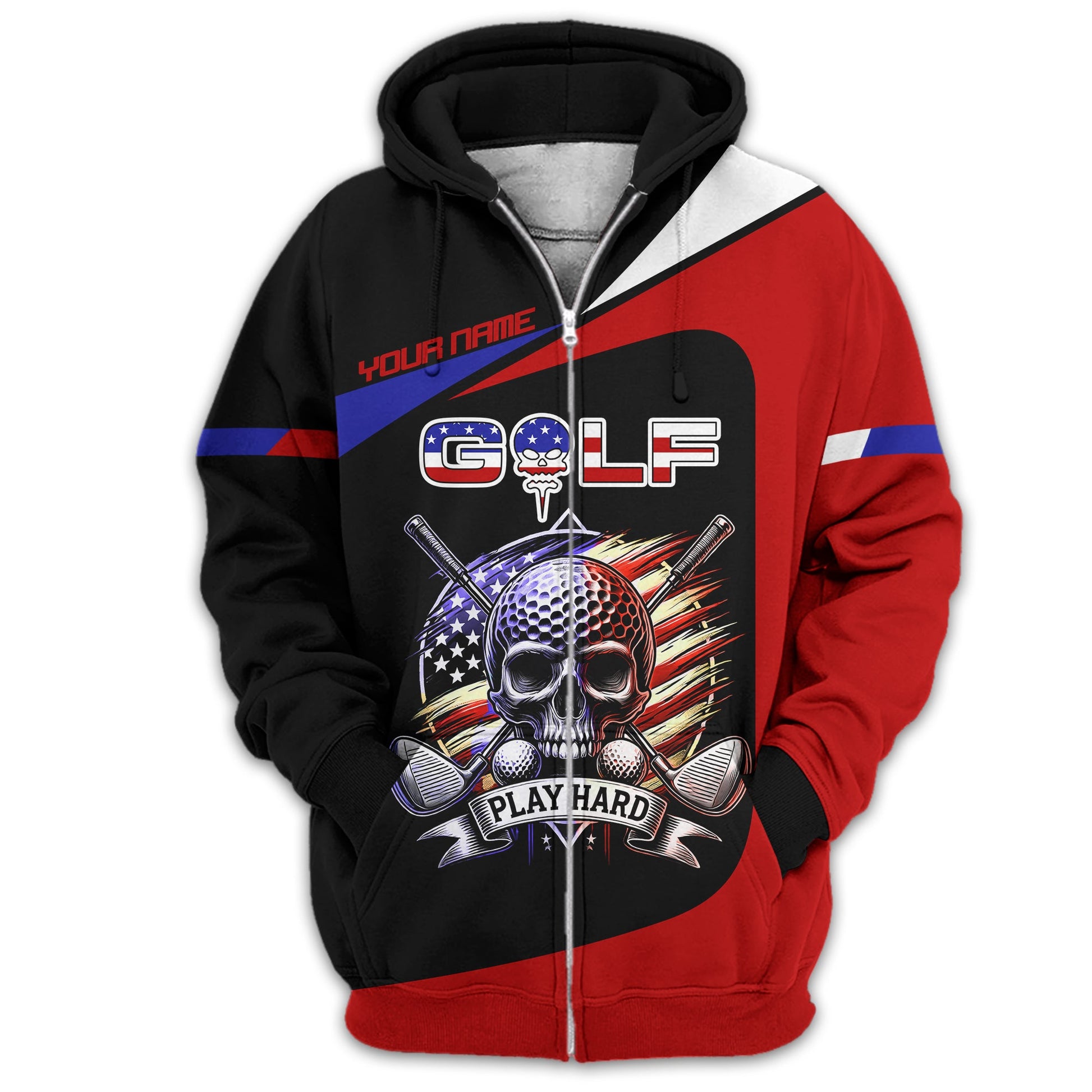 Skull And Flag Golf Shirt For Men, Personalized Golf Shirt, Patriotic Golf Shirt, Gift For Golfers