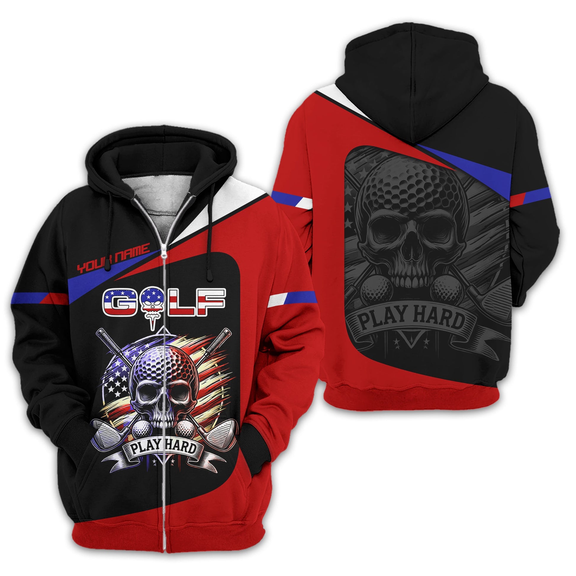 Skull And Flag Golf Shirt For Men, Personalized Golf Shirt, Patriotic Golf Shirt, Gift For Golfers