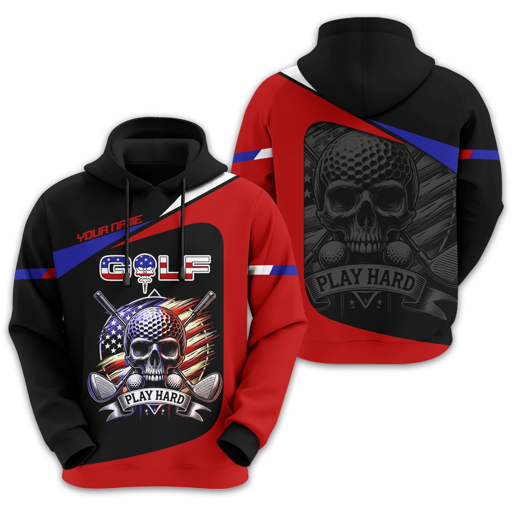 Skull And Flag Golf Shirt For Men, Personalized Golf Shirt, Patriotic Golf Shirt, Gift For Golfers