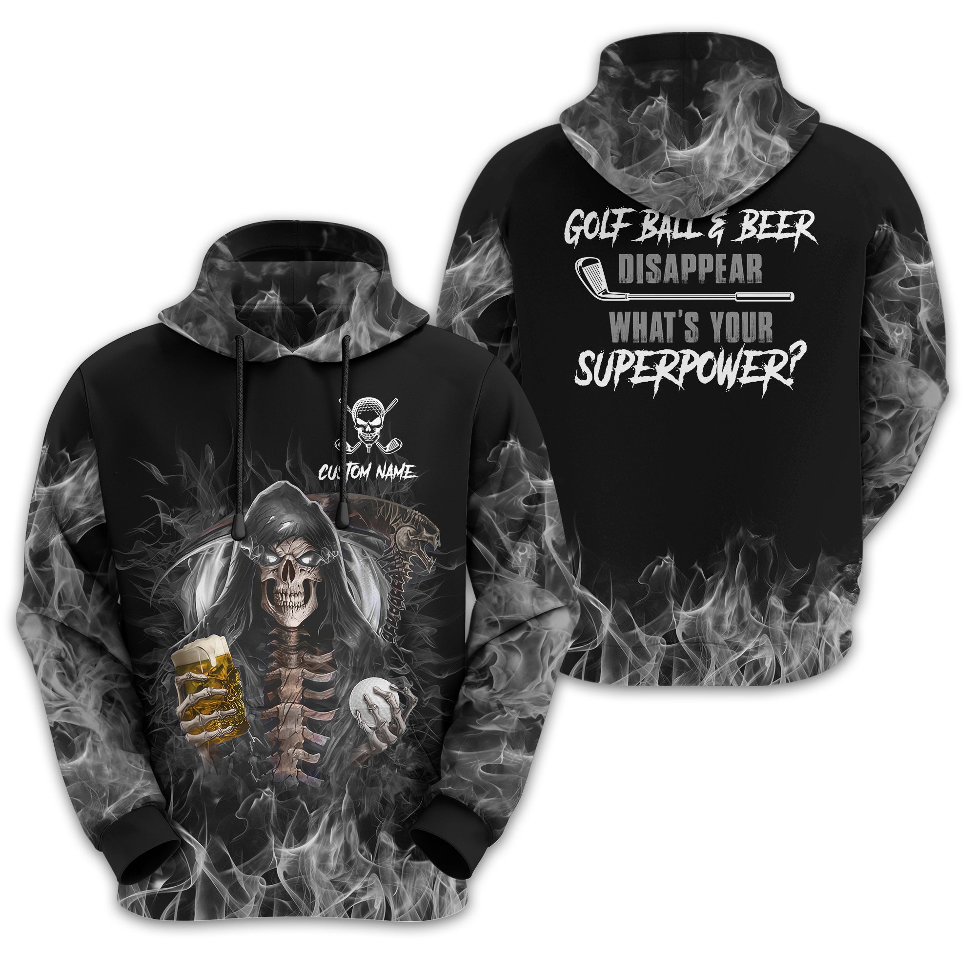 I Make Golf Ball And Beer Disappear Custom Golf Polo Shirt, Skull Golf Shirt, Gift For Golfers