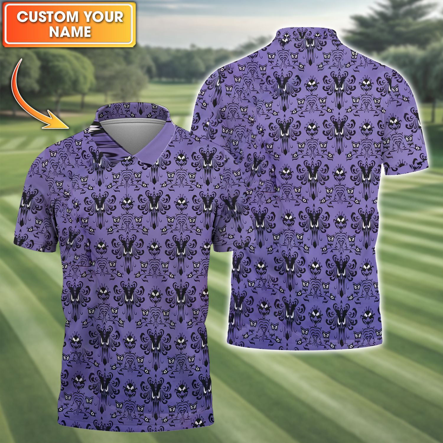 Haunted Mansion Hitchhiking Ghosts Men's Golf Polo Shirt, Golfing Apparel, Mens Golf Gift