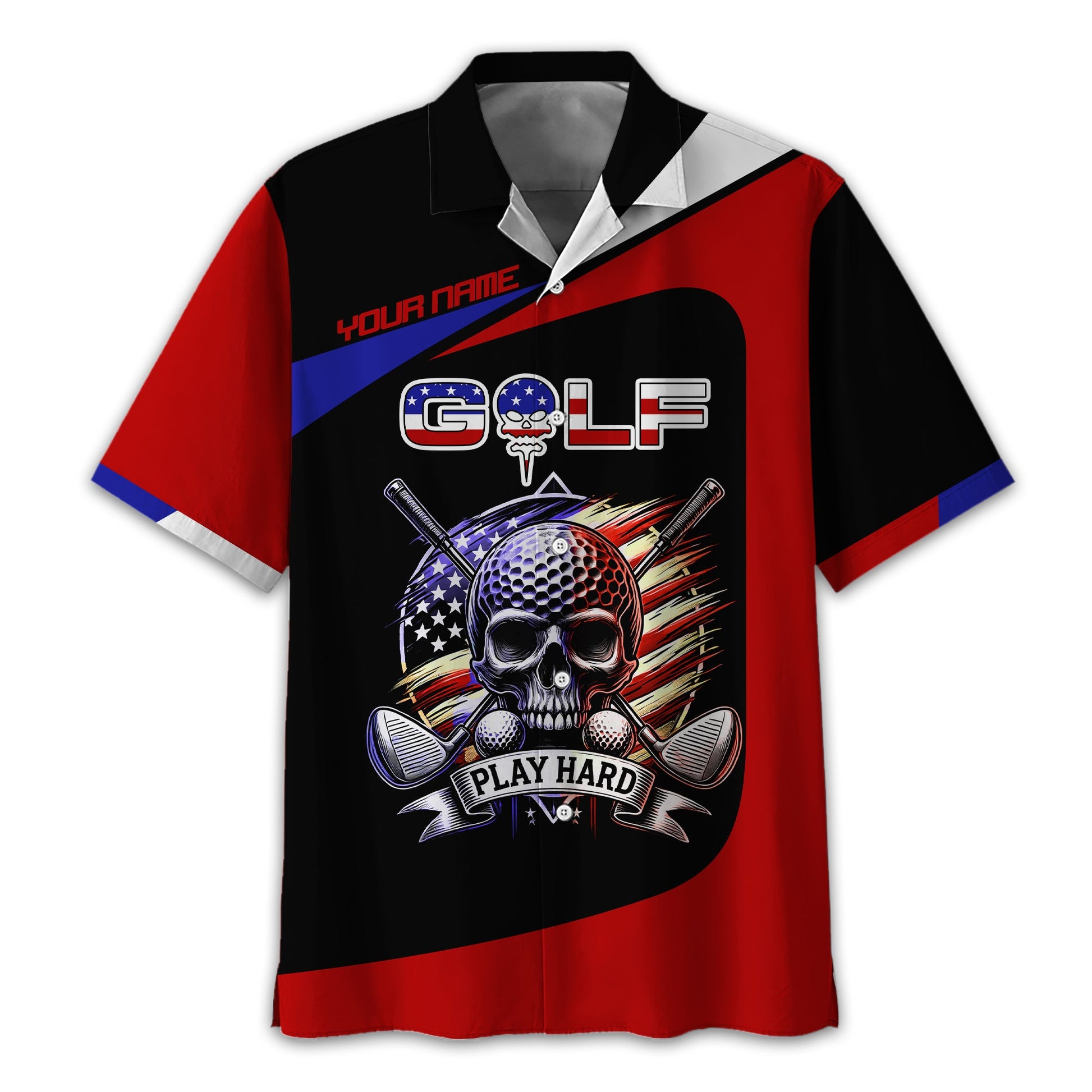 Skull And Flag Golf Shirt For Men, Personalized Golf Shirt, Patriotic Golf Shirt, Gift For Golfers