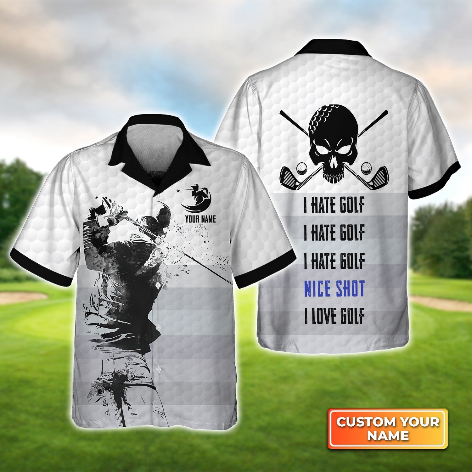 Golf Swing I Hate Golf, Nice Shot - Personalized Name 3D Hawaiian Shirt