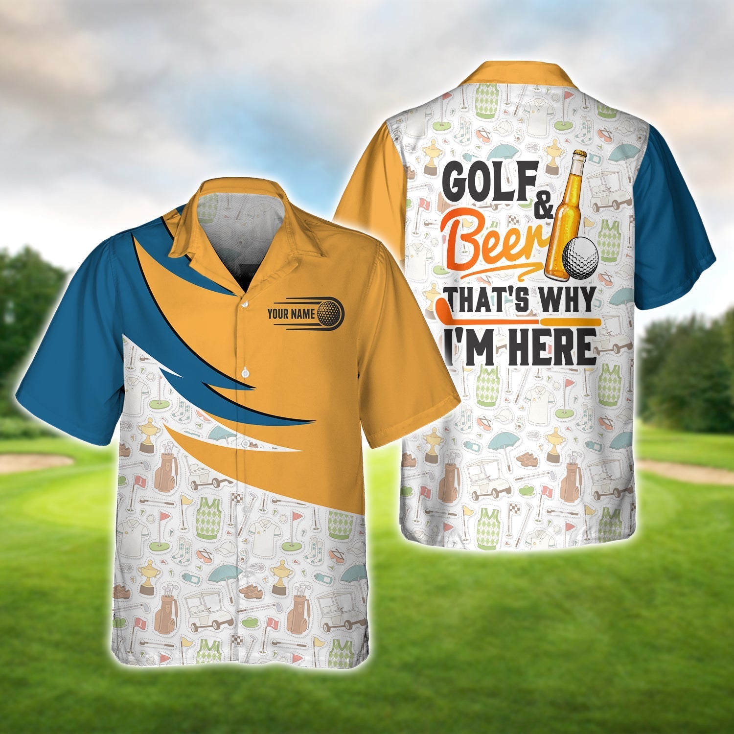 Golf And Beer That’s Why I’m Here - Personalized Name 3D Hawaiian Shirt Gift For Golfer
