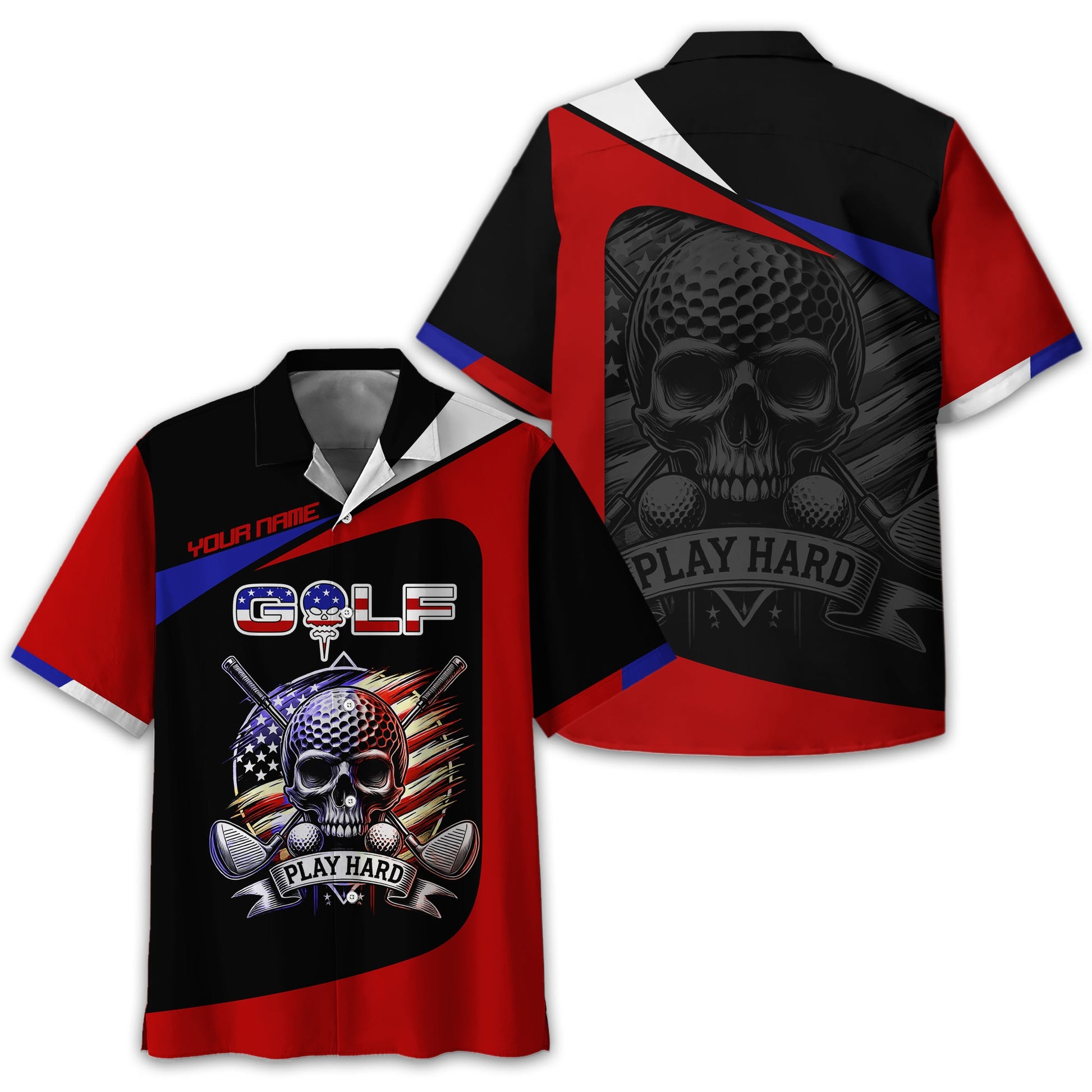 Skull And Flag Golf Shirt For Men, Personalized Golf Shirt, Patriotic Golf Shirt, Gift For Golfers
