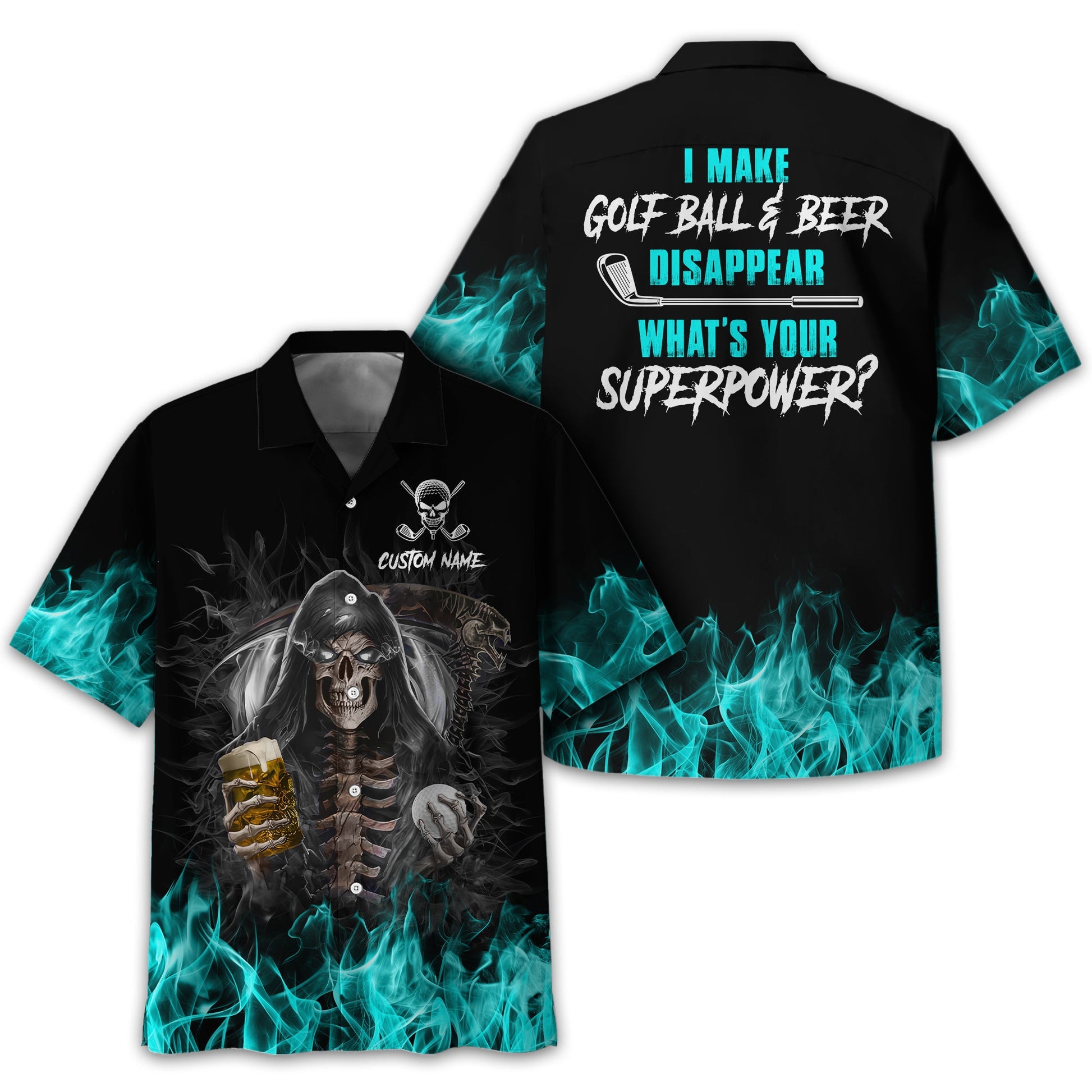 I Make Golf Ball And Beer Disappear Custom Golf Polo Shirt, Skull Golf Shirt, Gift For Golfers