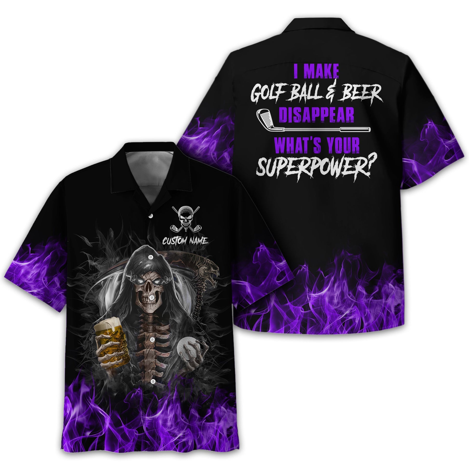 I Make Golf Ball And Beer Disappear Custom Golf Polo Shirt, Skull Golf Shirt, Gift For Golfers