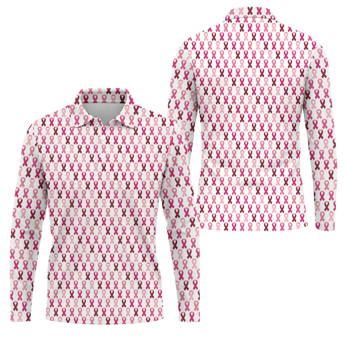 Pink Ribbon Men's Golf Shirt, Pink Golf Shirt Men, Breast Cancer Golf Shirt, Breast Cancer Awareness Shirt