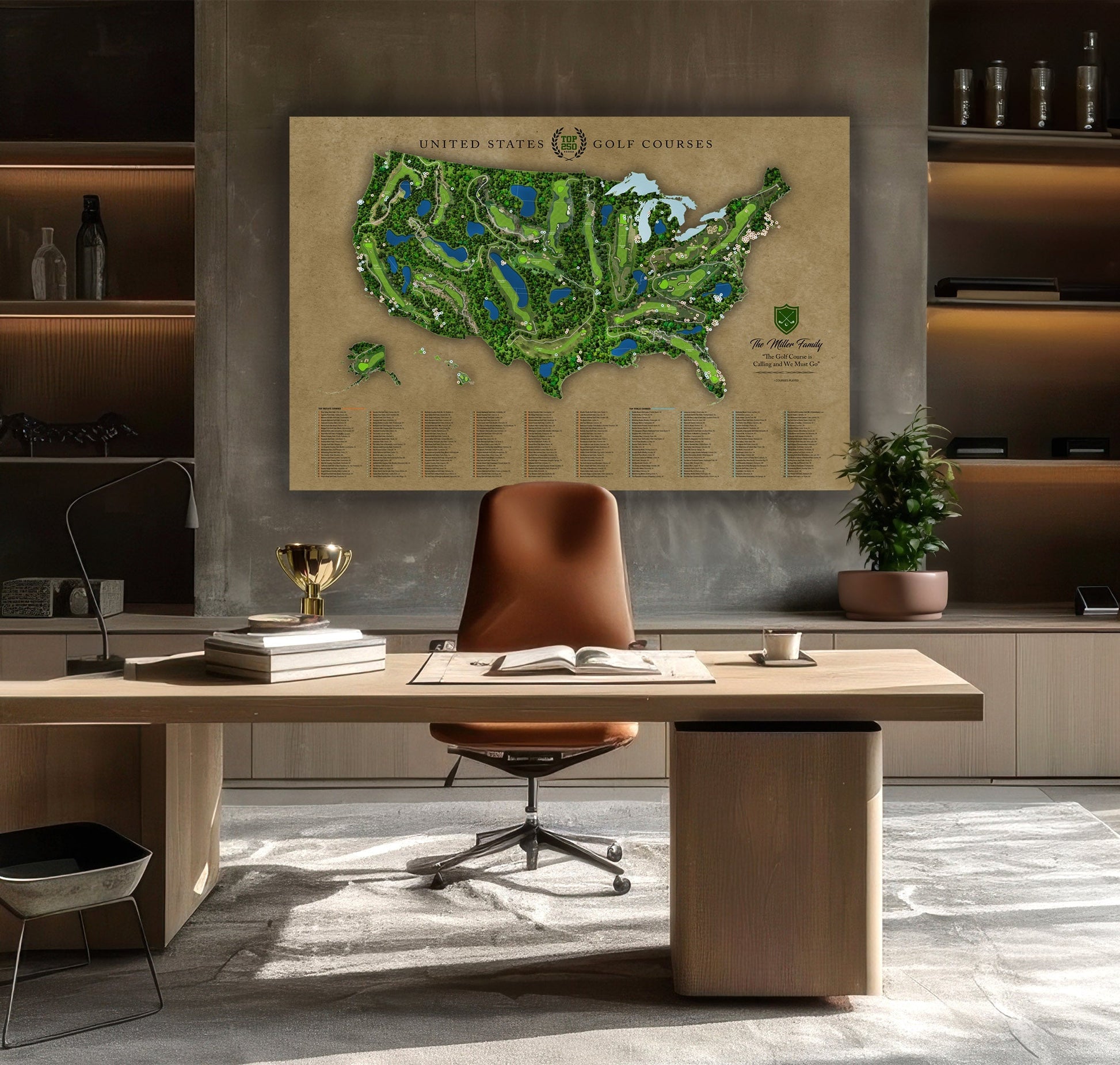 Custom Top Golf Courses In The Us Canvas, 250 Golf Courses Map, Gifts For Golf Lovers
