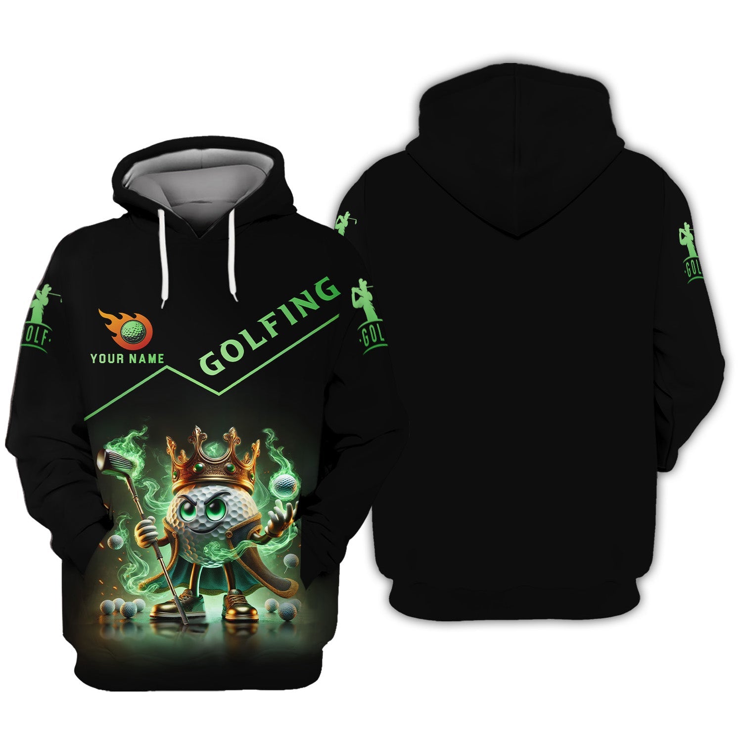 Golf King Green Fire, Custom Name Men's Golf Polo Shirt, Funny Golf Polo Shirt, Gift For Golfers