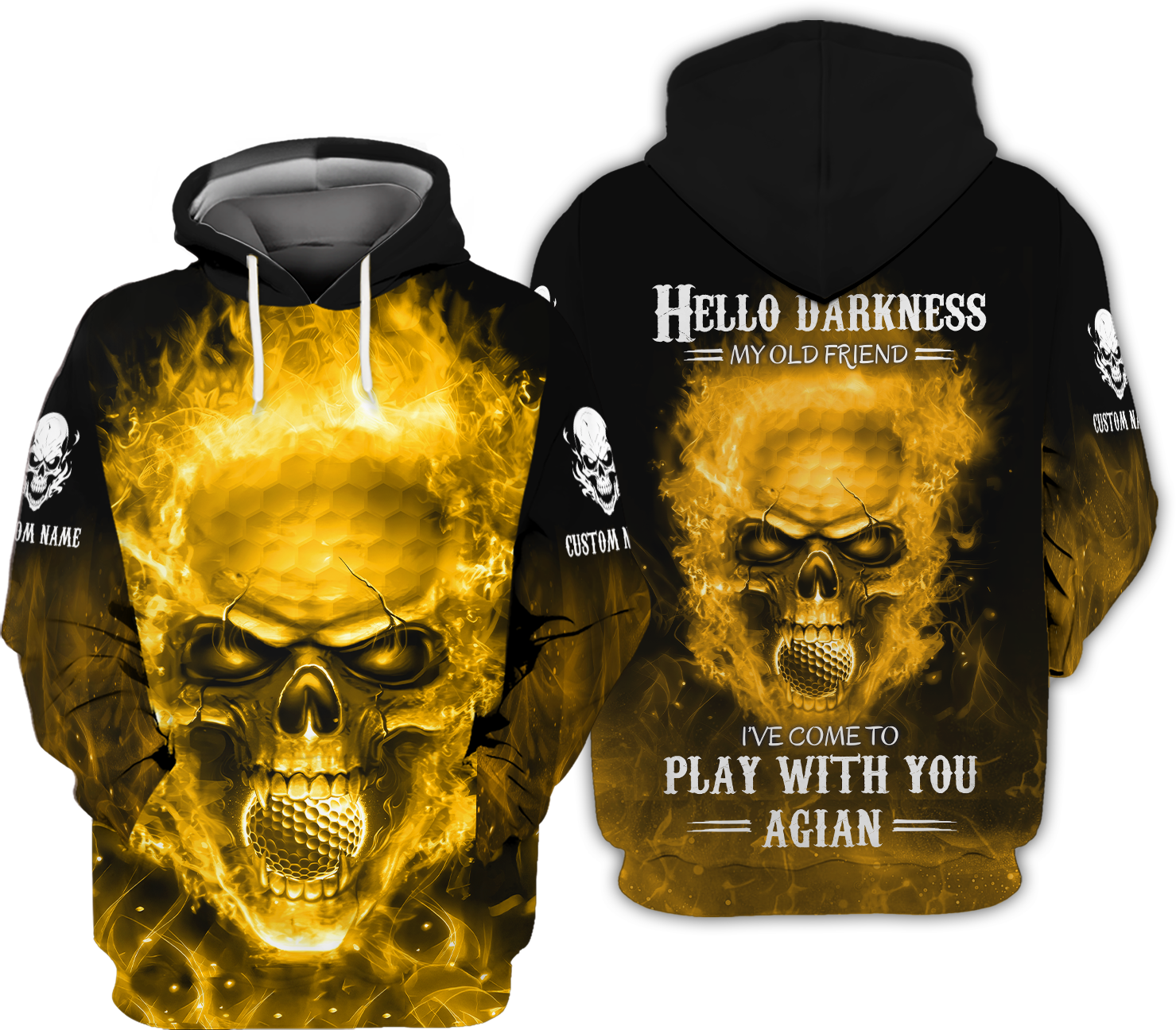 Hello Darkness My Old Fire Skull Golf Polo Shirt, Golf Apparel, Golf Gift For Men