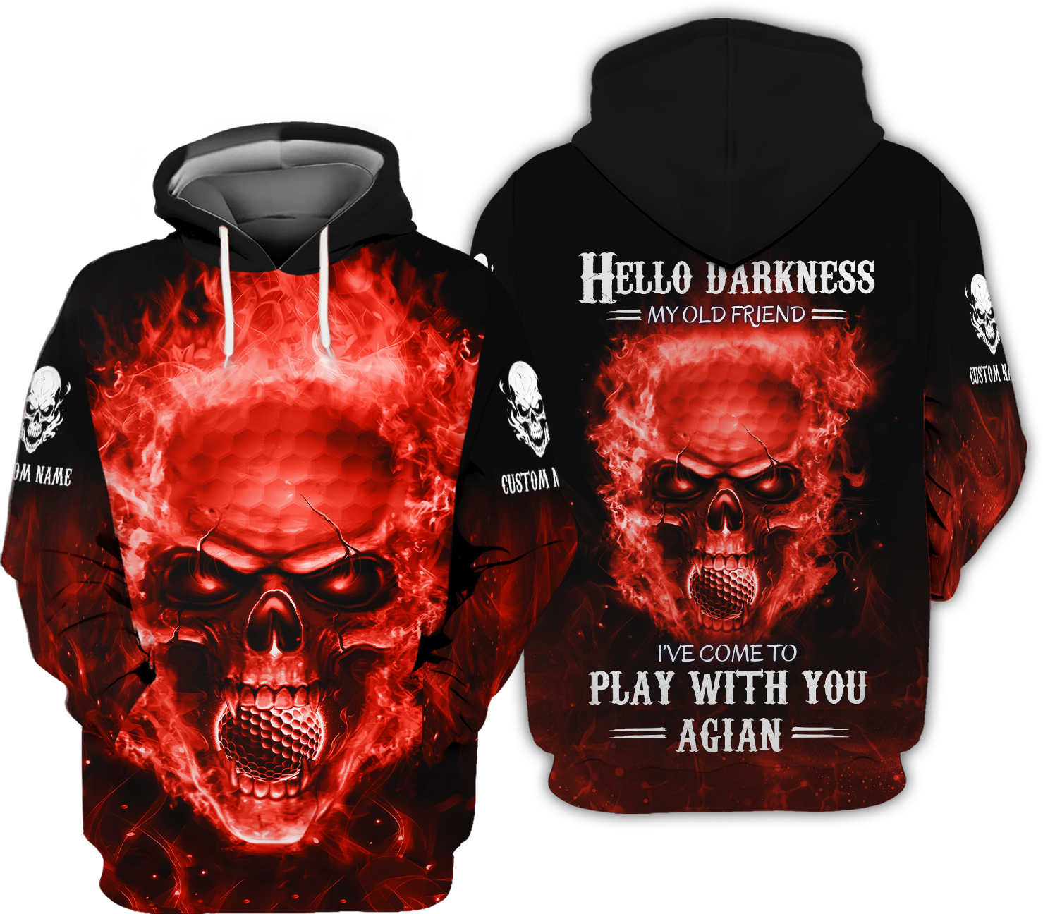 Hello Darkness My Old Flaming Fire Skull Golf Polo Shirt, Golf Apparel, Golf Gift For Men