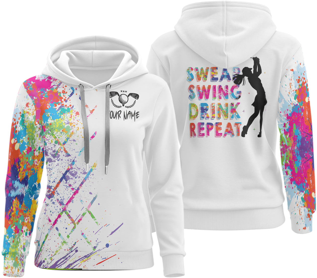 Swing Swear Drink Repeat Custom Womens Golf Polo Shirt, Golfing Apparel, Womens Golf Gifts