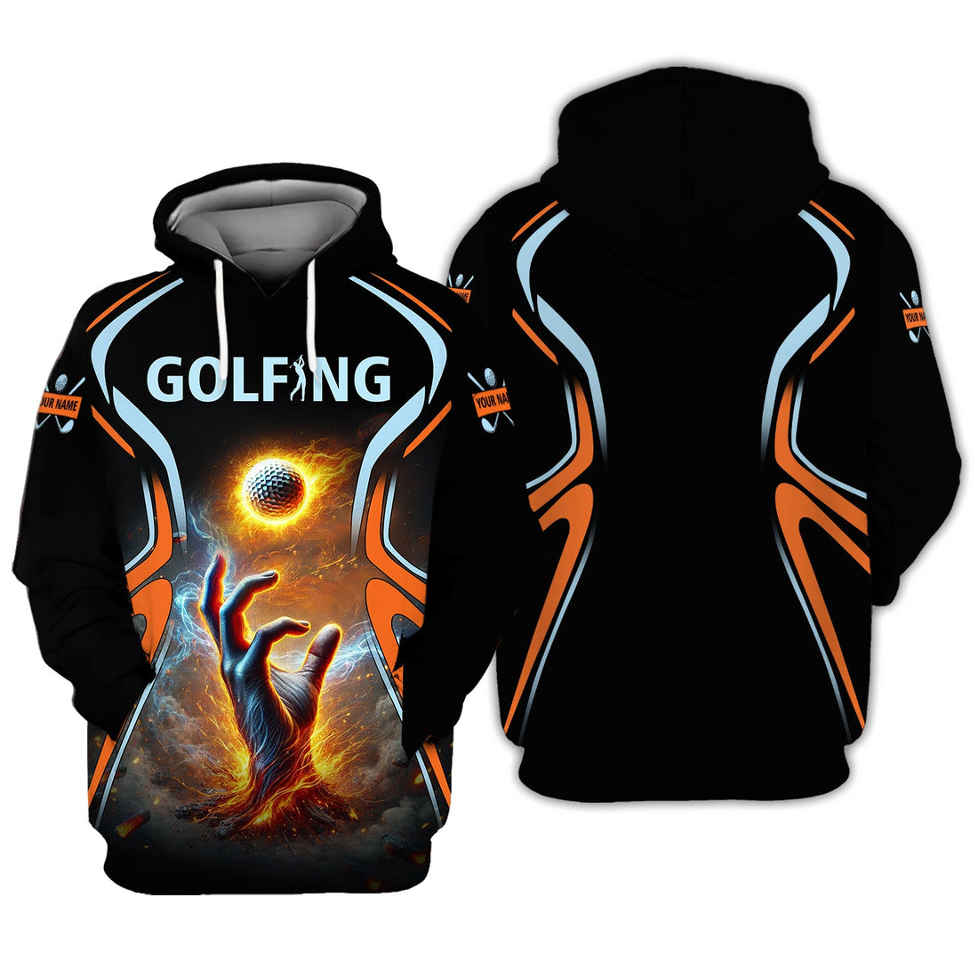 Golf Ball Fire Custom Golfing Men's Golf Polo Shirt, Golfing Apparel, Mens Golf Gift
