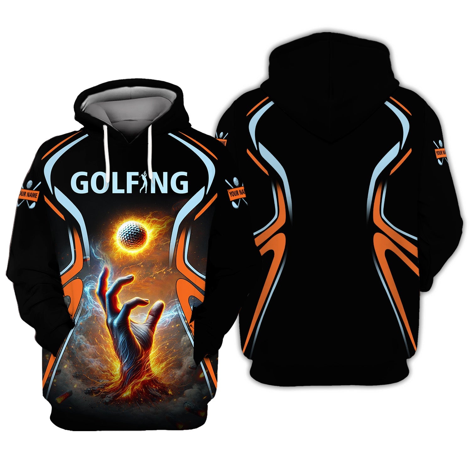 Golf Ball Fire Custom Golfing Men's Golf Polo Shirt, Golfing Apparel, Mens Golf Gift