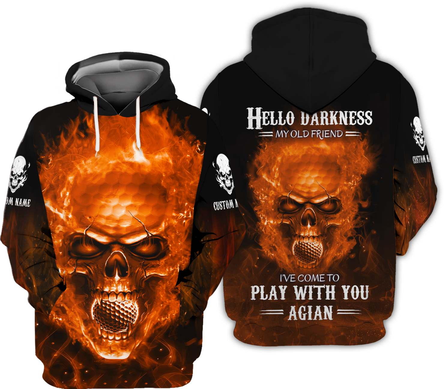 Hello Darkness My Old Flaming Skull Golf Polo Shirt, Golf Apparel, Golf Gift For Men