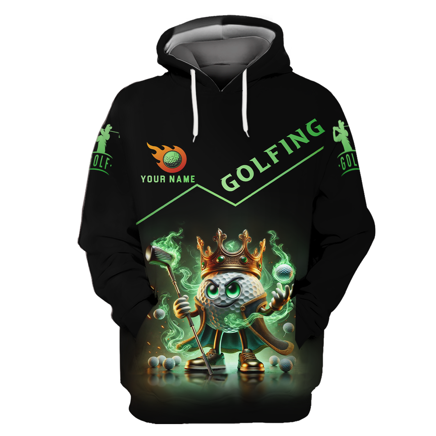 Golf King Green Fire, Custom Name Men's Golf Polo Shirt, Funny Golf Polo Shirt, Gift For Golfers