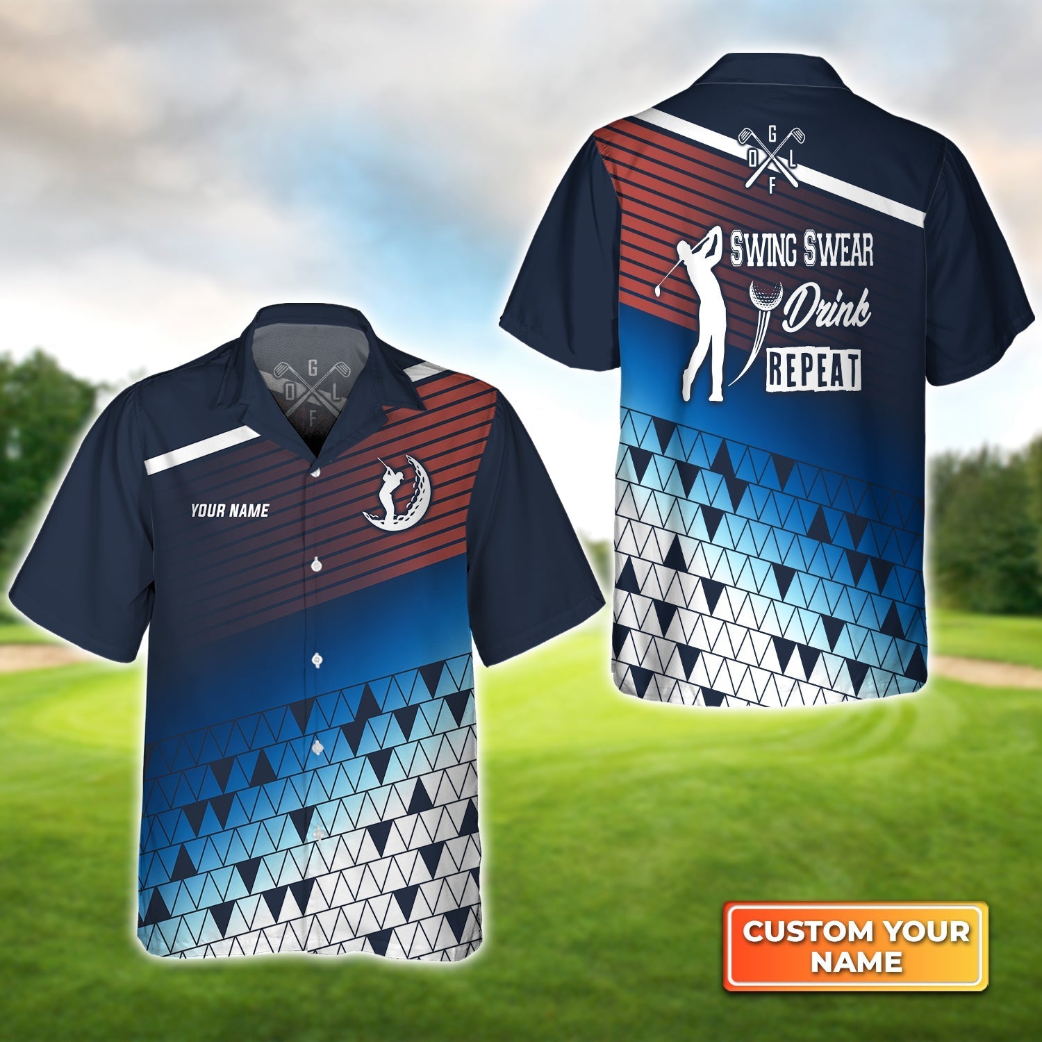 Golfing Swing Swear Drink Repeat Personalized Name 3D Hawaiian Shirt Gift For Golfer