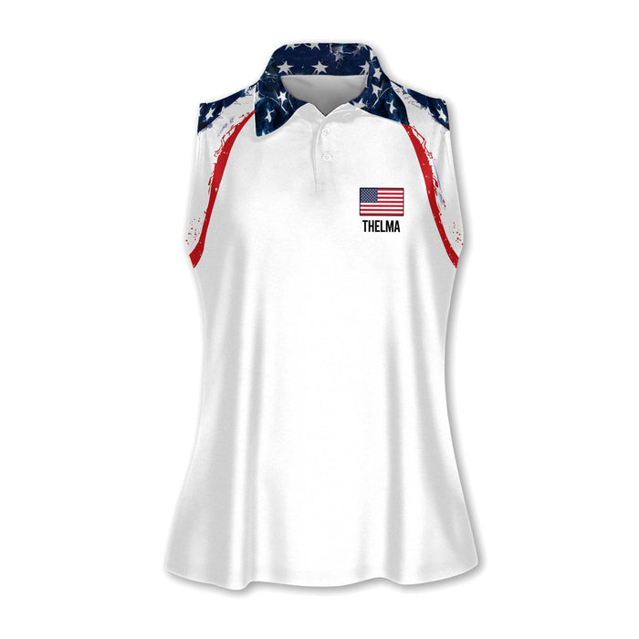 American Flag Golf Shirt, Red White And Blue Golf Shirt, Sleeveless Womens Golf Shirts, Ladies Golf Polos