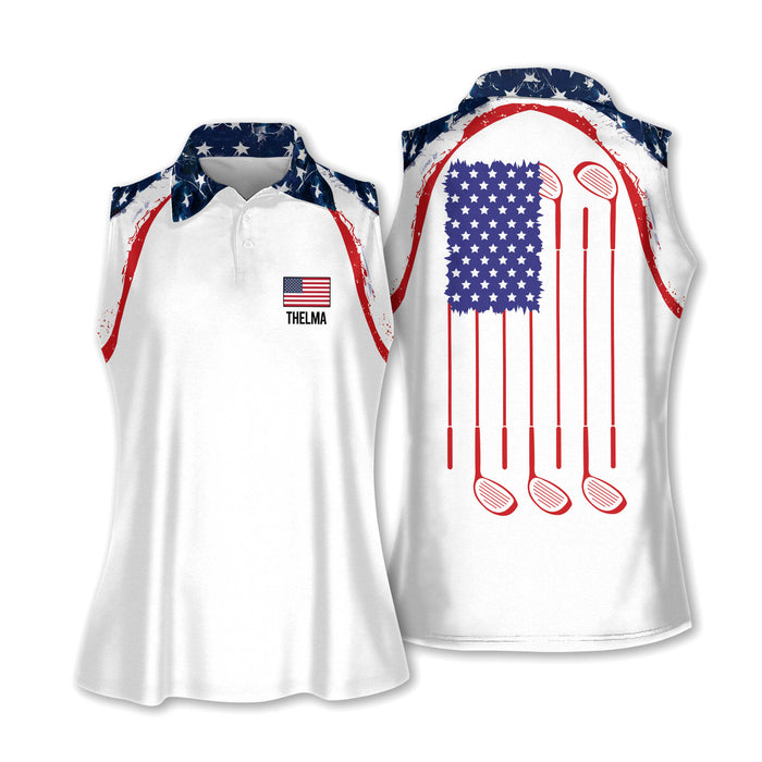 American Flag Golf Shirt, Red White And Blue Golf Shirt, Sleeveless Womens Golf Shirts, Ladies Golf Polos