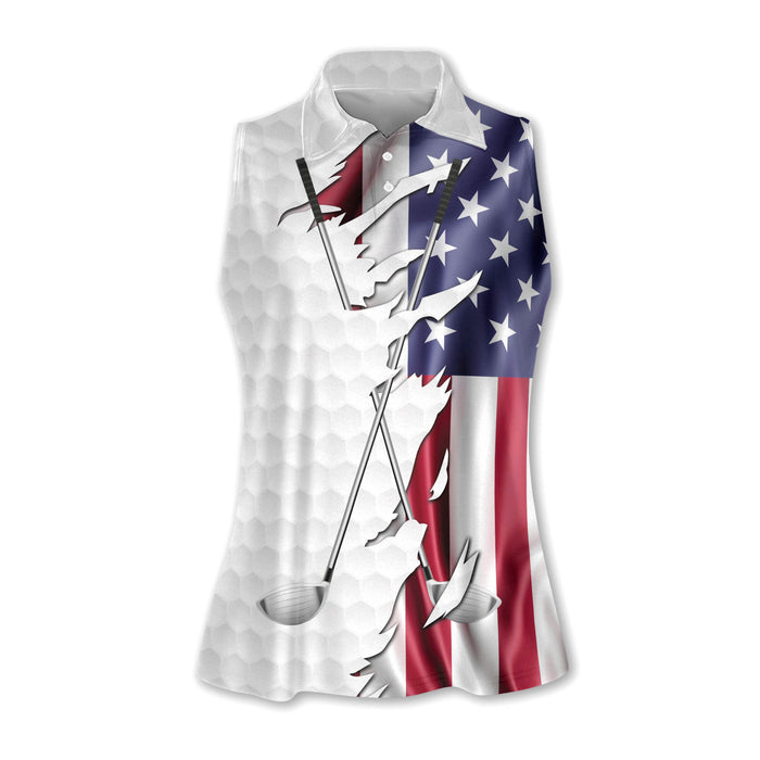 Ladies Patriotic Golf Shirts, American Flag Golf Shirt, Womens Sleeveless Golf Shirts, Ladies Golf Tops