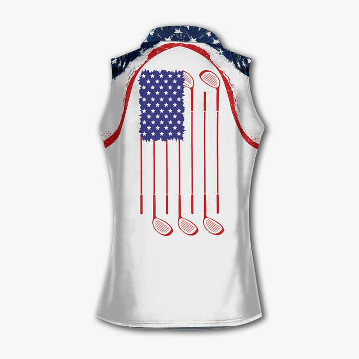 American Flag Golf Shirt, Red White And Blue Golf Shirt, Sleeveless Womens Golf Shirts, Ladies Golf Polos