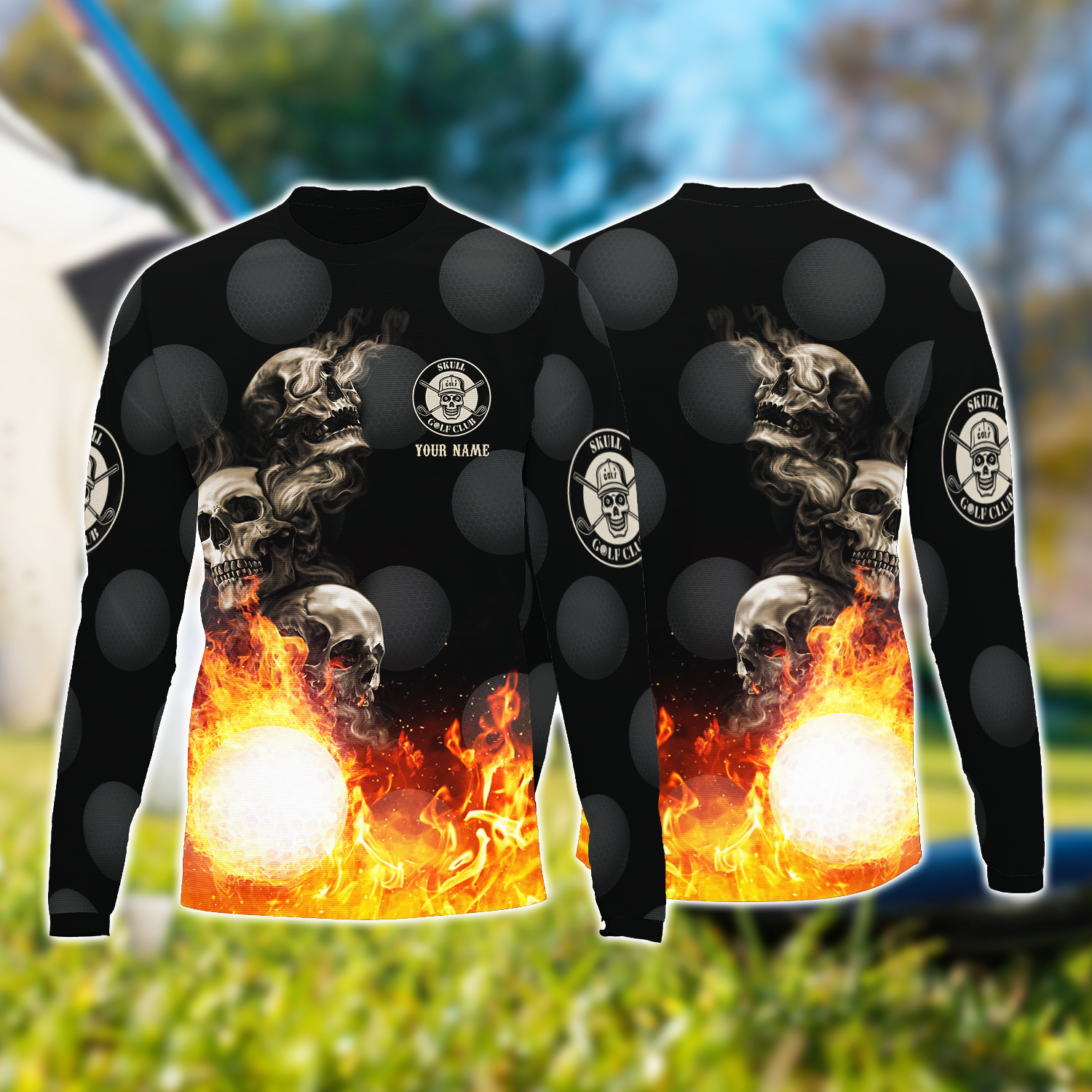 Skull And Fire Custom Golf Polo Shirt, Gift For Golfers, Golf Gift For Men