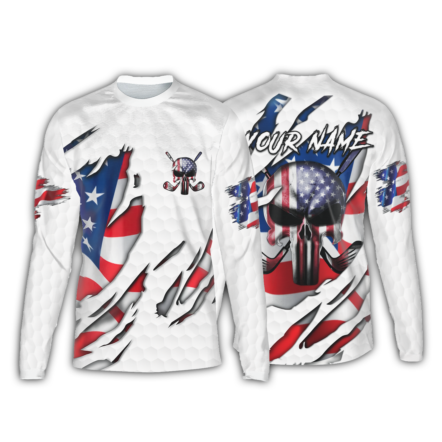 American Skull Flag Custom Golf Polo Shirt, Gift For Golfers, Golf Gift For Men