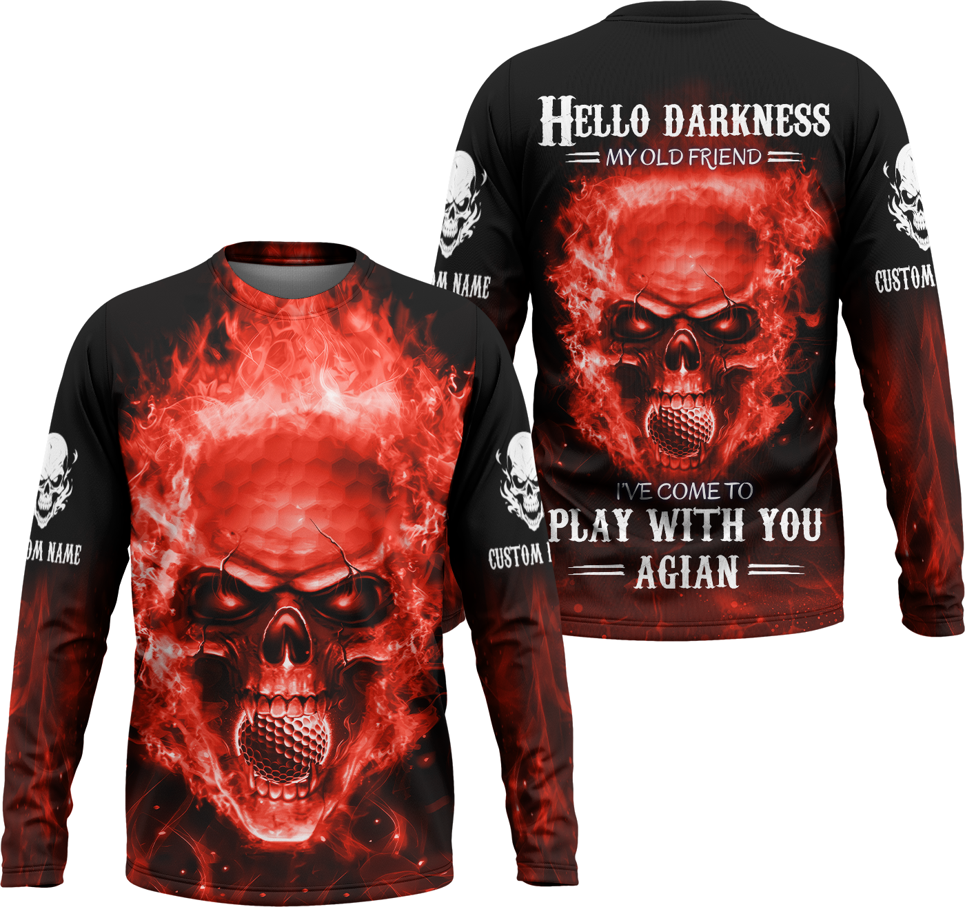 Hello Darkness My Old Flaming Fire Skull Golf Polo Shirt, Golf Apparel, Golf Gift For Men