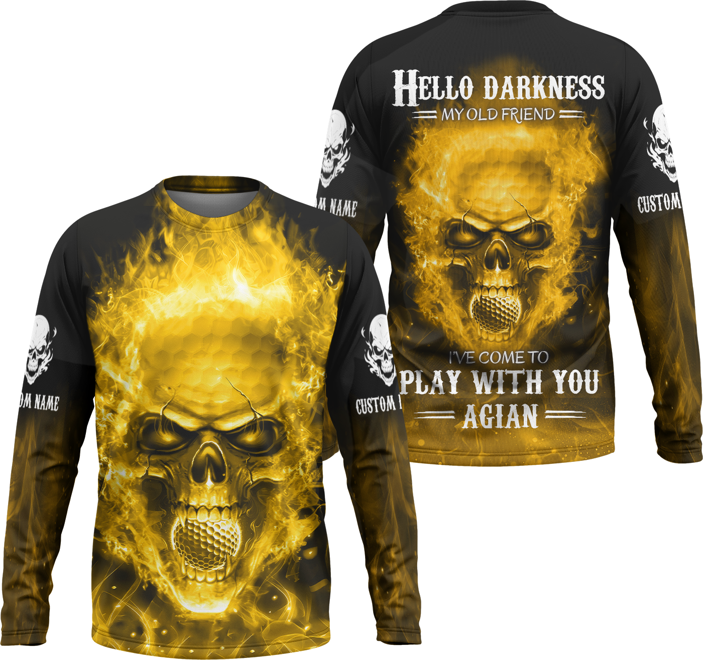 Hello Darkness My Old Fire Skull Golf Polo Shirt, Golf Apparel, Golf Gift For Men