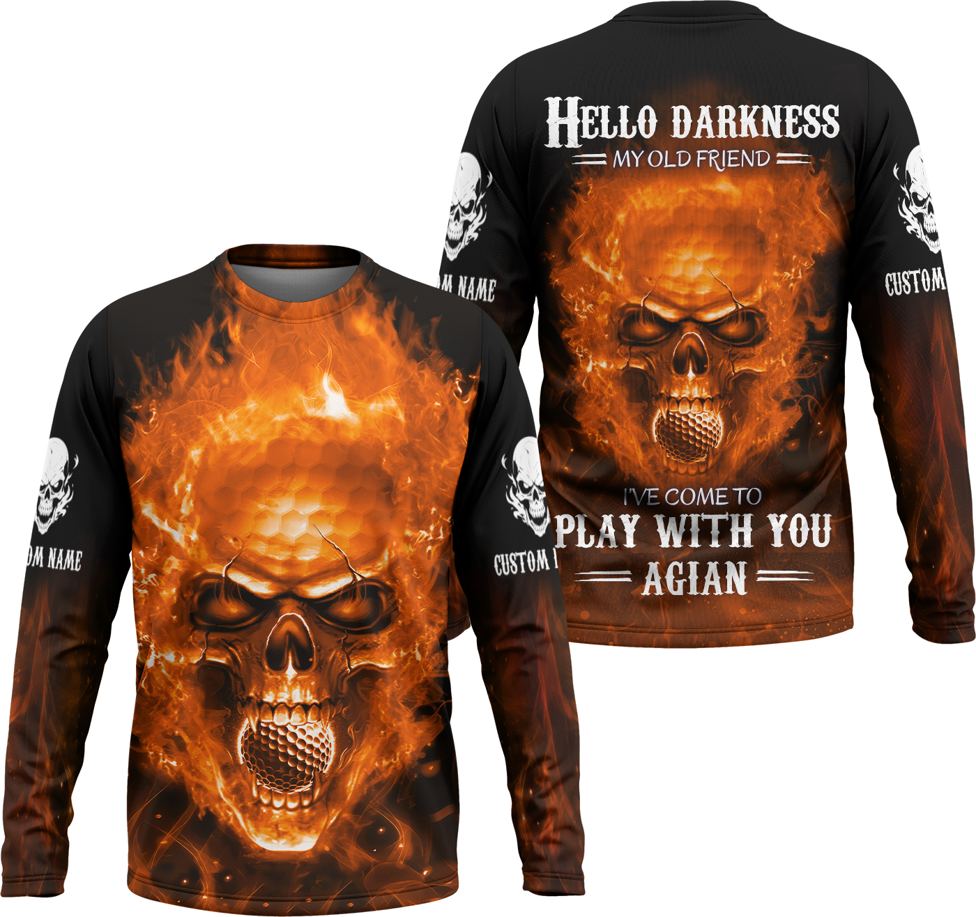 Hello Darkness My Old Flaming Skull Golf Polo Shirt, Golf Apparel, Golf Gift For Men