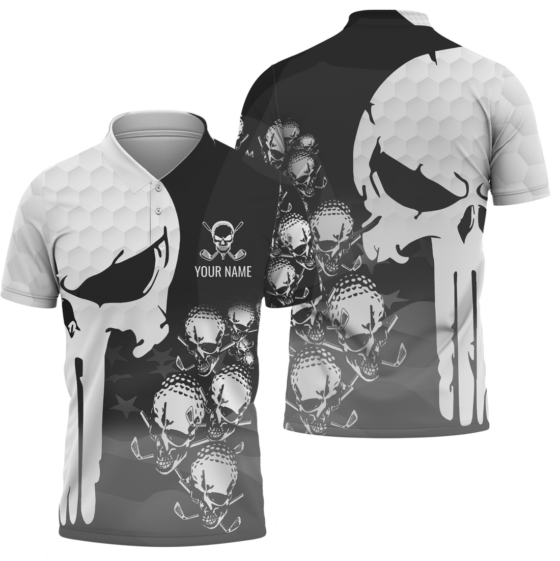Punisher Skull Golf Polo Shirt, Skull 3D Art Shirt, Golfing Apparel, Gift For Golfers
