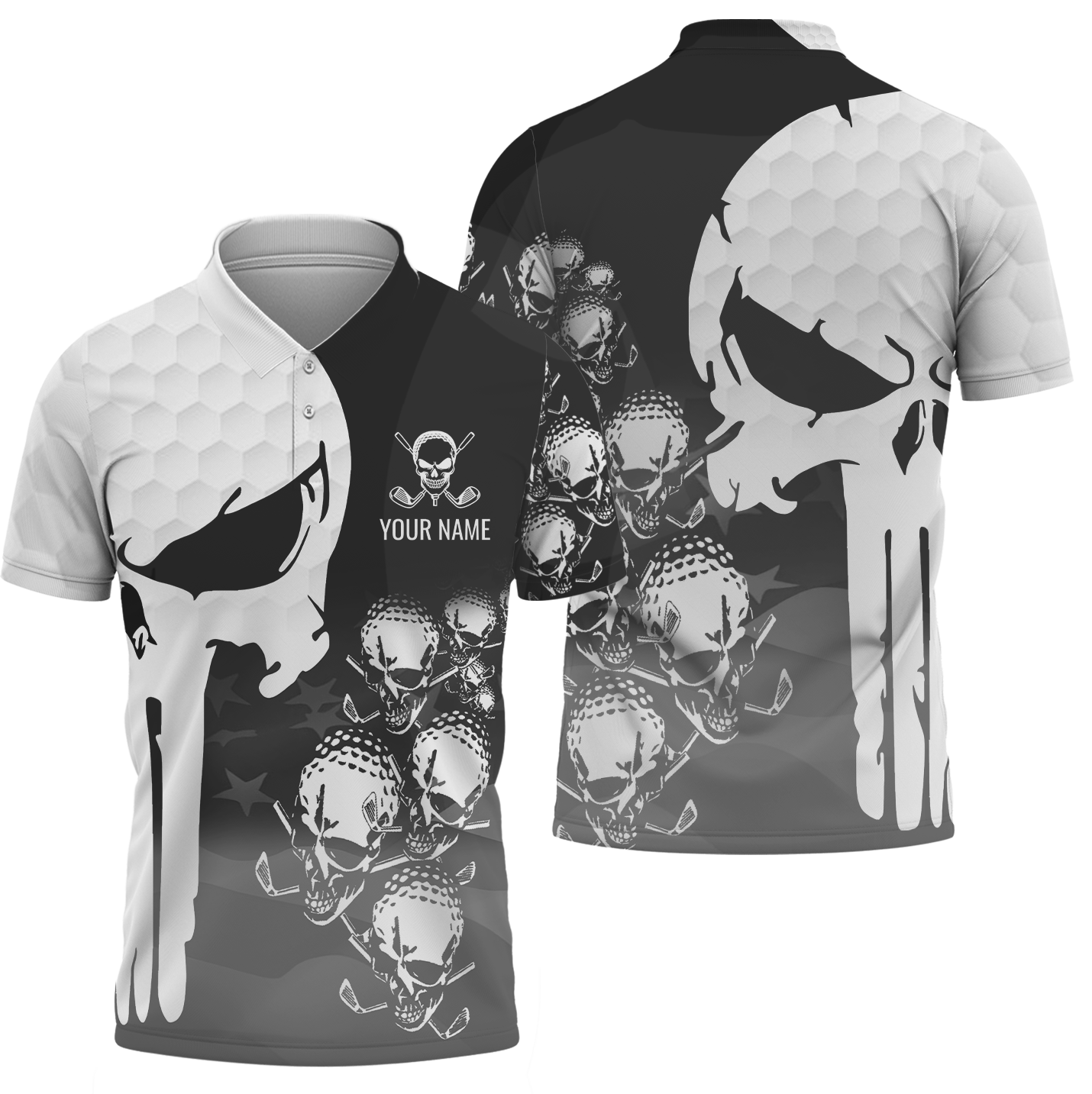 Punisher Skull Golf Polo Shirt, Skull 3D Art Shirt, Golfing Apparel, Gift For Golfers