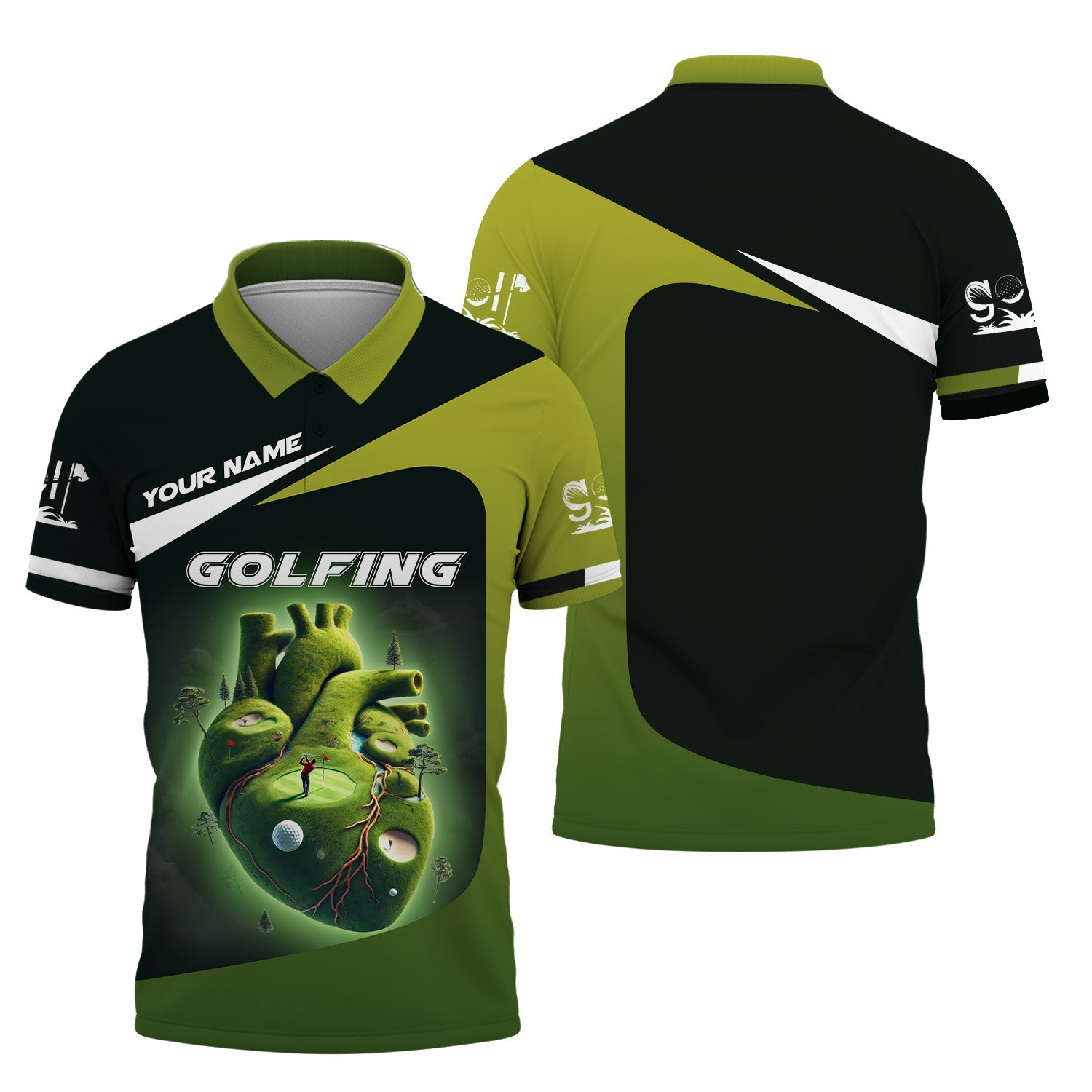 Heart Golf Custom Men's Golf Polo Shirt, Golfing Apparel, Mens Golf Gift