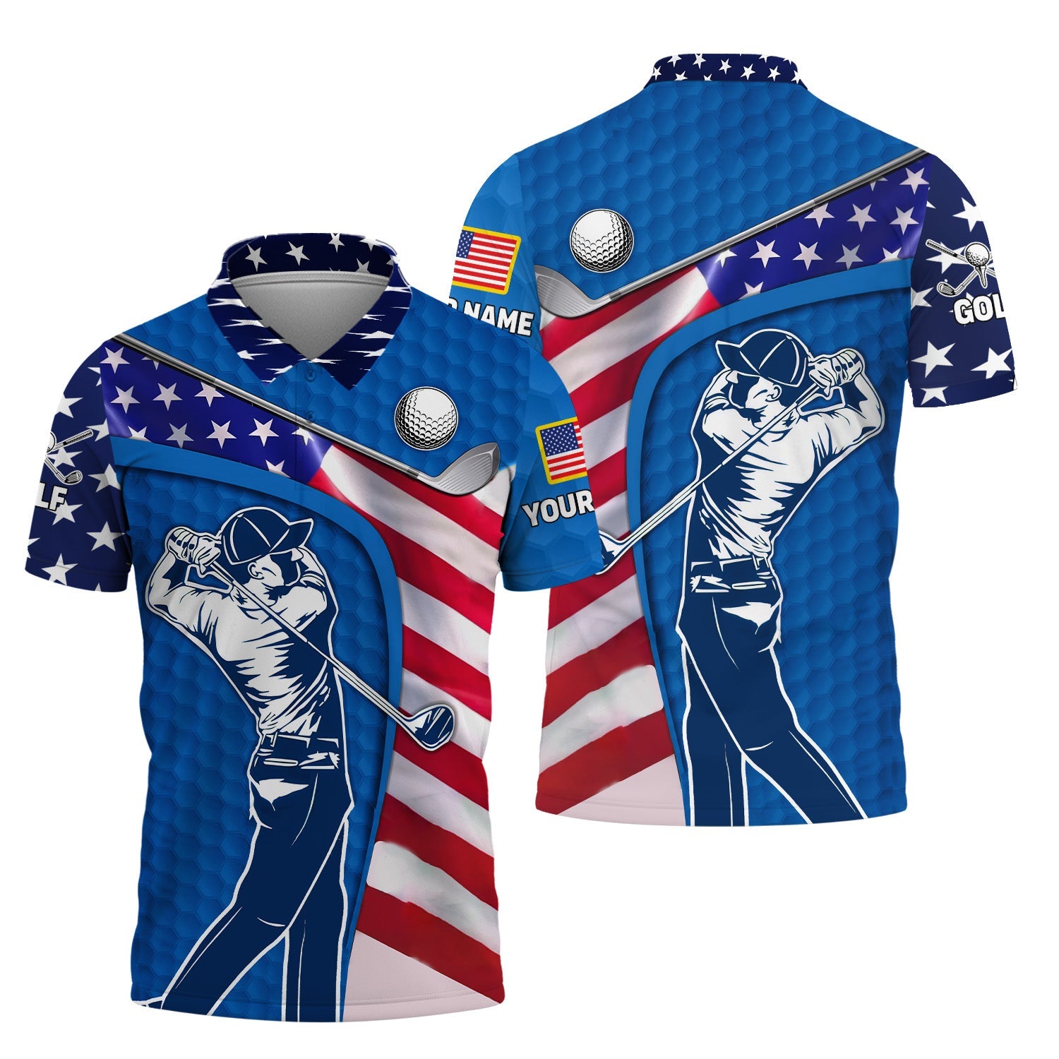 Blue Custom Men's Golf Polo Shirt, Golfing Apparel, Mens Golf Gift