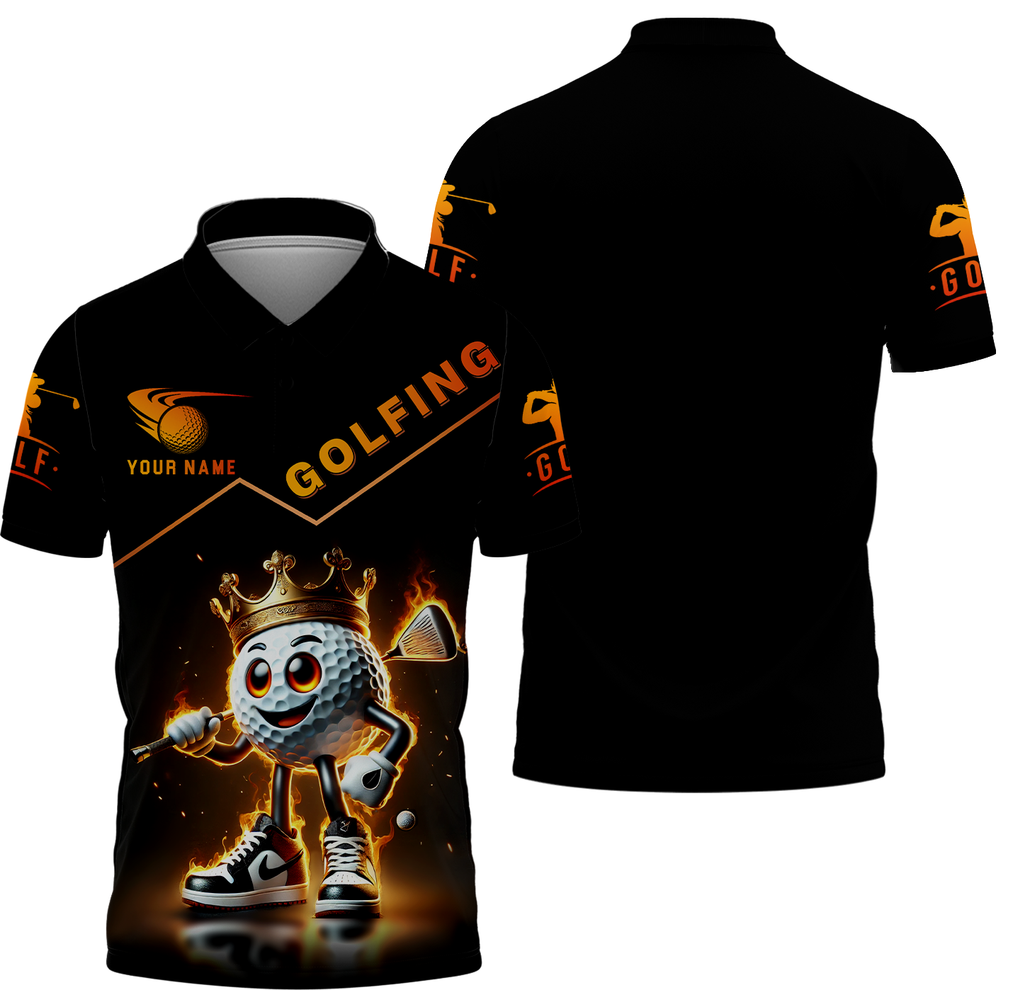 Custom Golf King Fire, Men's Golf Polo Shirt With Name, Golfing Apparel, Gift For Golfers