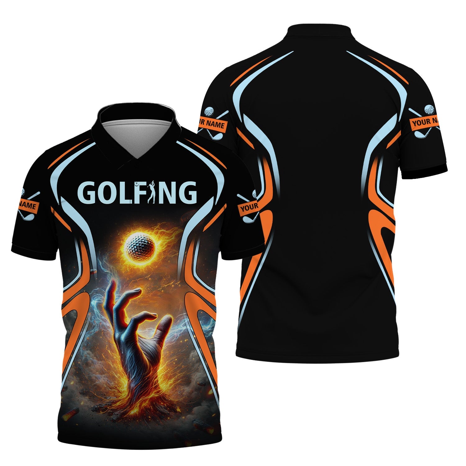 Golf Ball Fire Custom Golfing Men's Golf Polo Shirt, Golfing Apparel, Mens Golf Gift