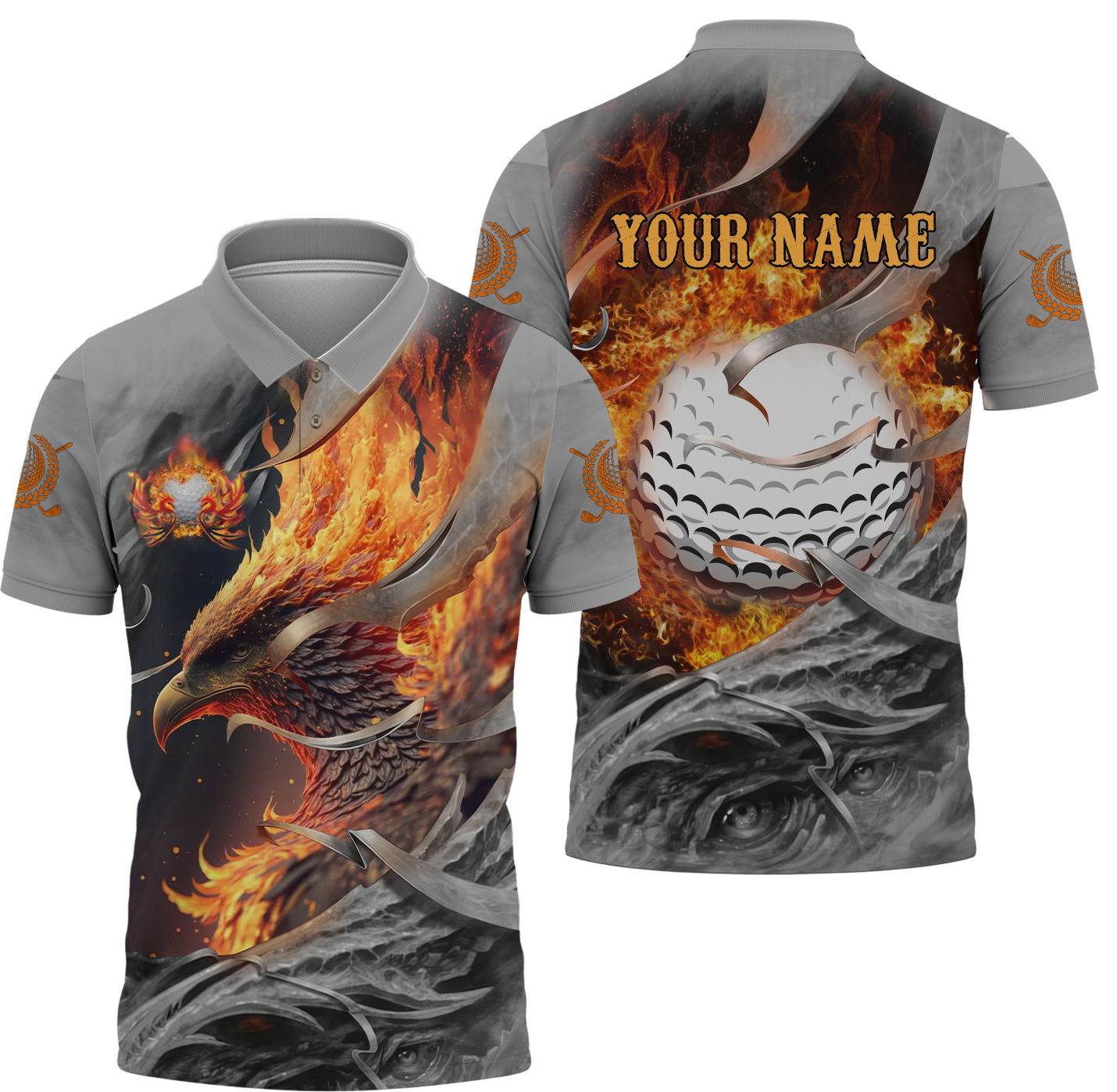 Fire Phoenix Custom Golf Polo Shirt, Golf Apparel, Golf Gift For Men