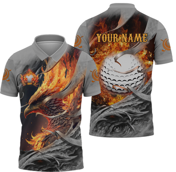 Fire Phoenix Custom Golf Polo Shirt, Golf Apparel, Golf Gift For Men