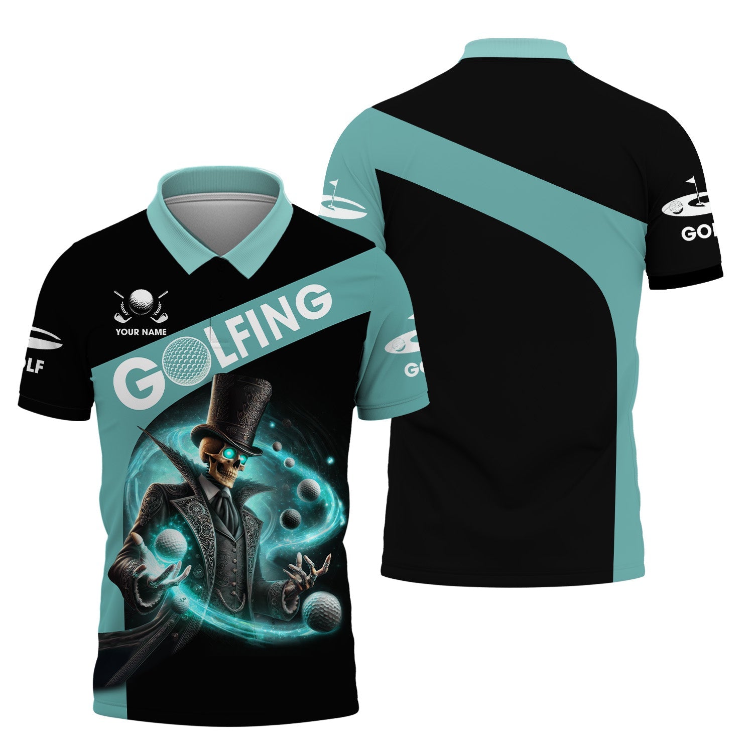 Skeleton Golf Custom Men's Golf Polo Shirt, Golfing Apparel, Skull Golf Shirt, Gift For Golfers