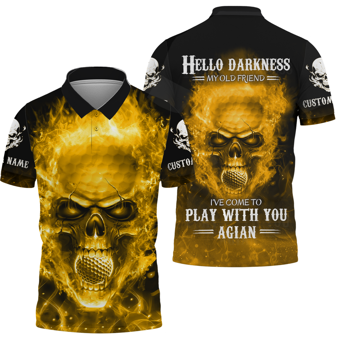 Hello Darkness My Old Fire Skull Golf Polo Shirt, Golf Apparel, Golf Gift For Men