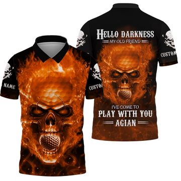 Hello Darkness My Old Flaming Skull Golf Polo Shirt, Golf Apparel, Golf Gift For Men