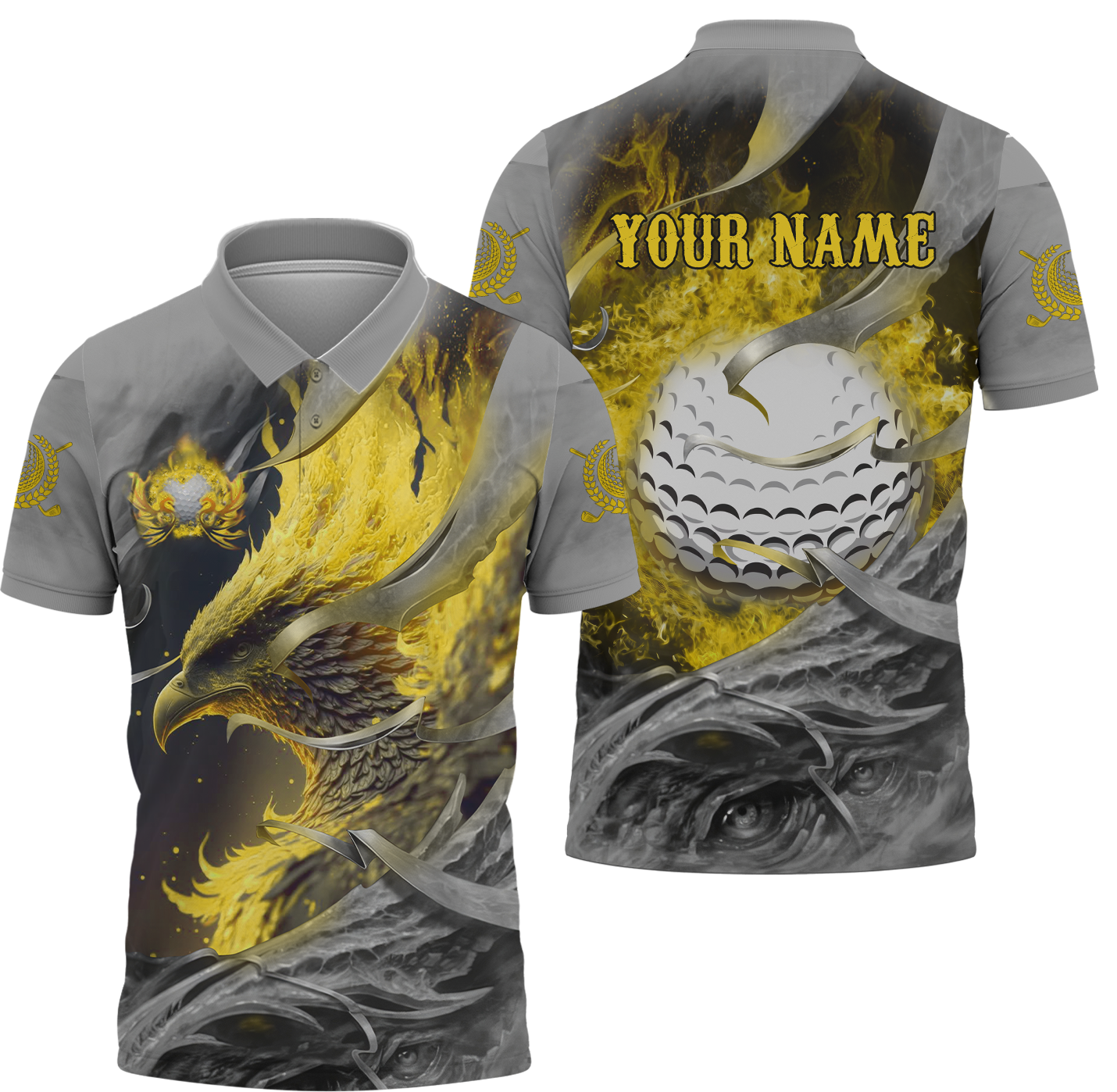 Golden Phoenix Custom Golf Polo Shirt, Golf Apparel, Golf Gift For Men