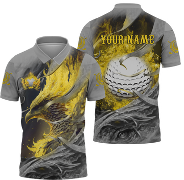 Golden Phoenix Custom Golf Polo Shirt, Golf Apparel, Golf Gift For Men