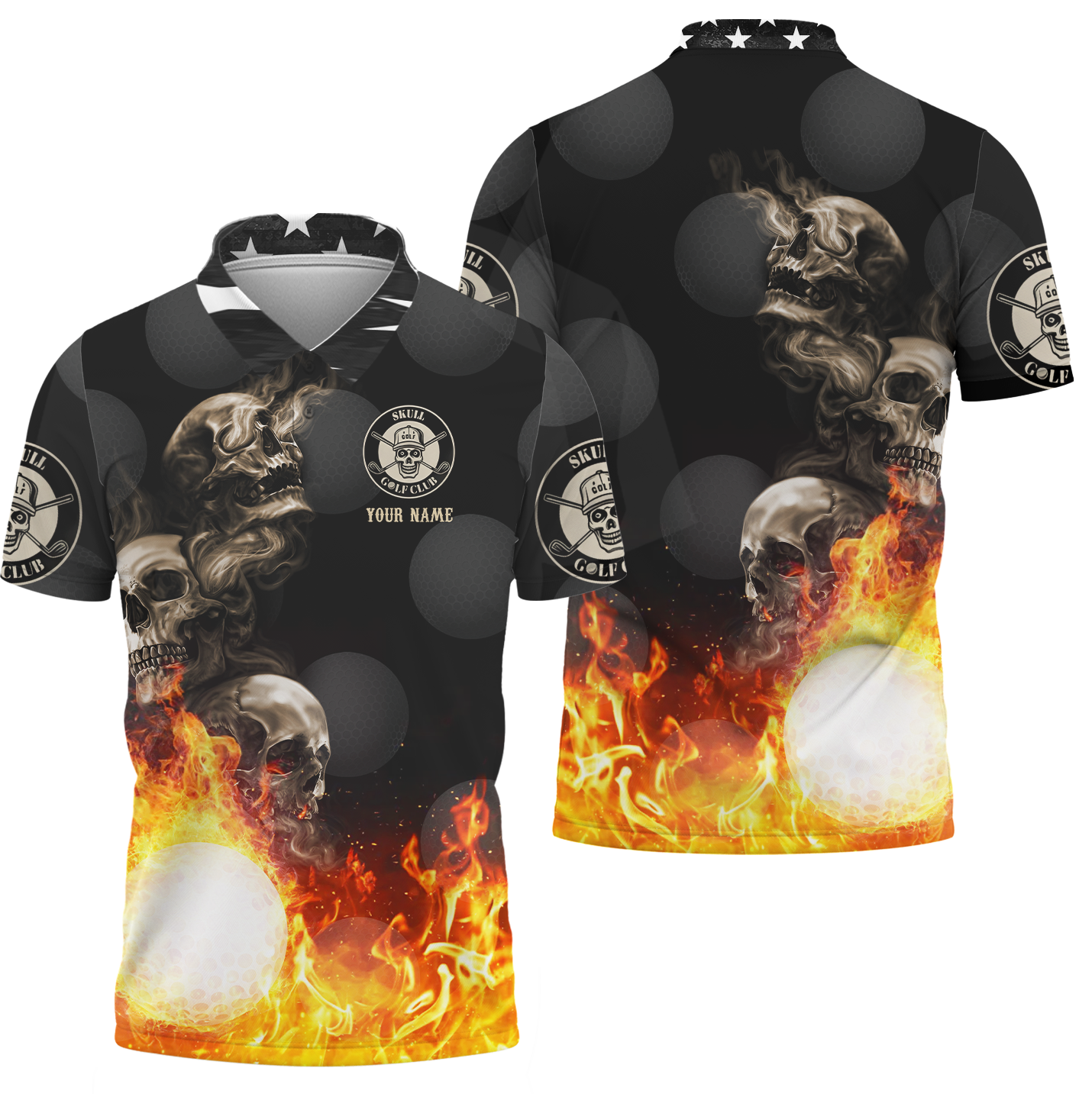 Skull And Fire Custom Golf Polo Shirt, Gift For Golfers, Golf Gift For Men