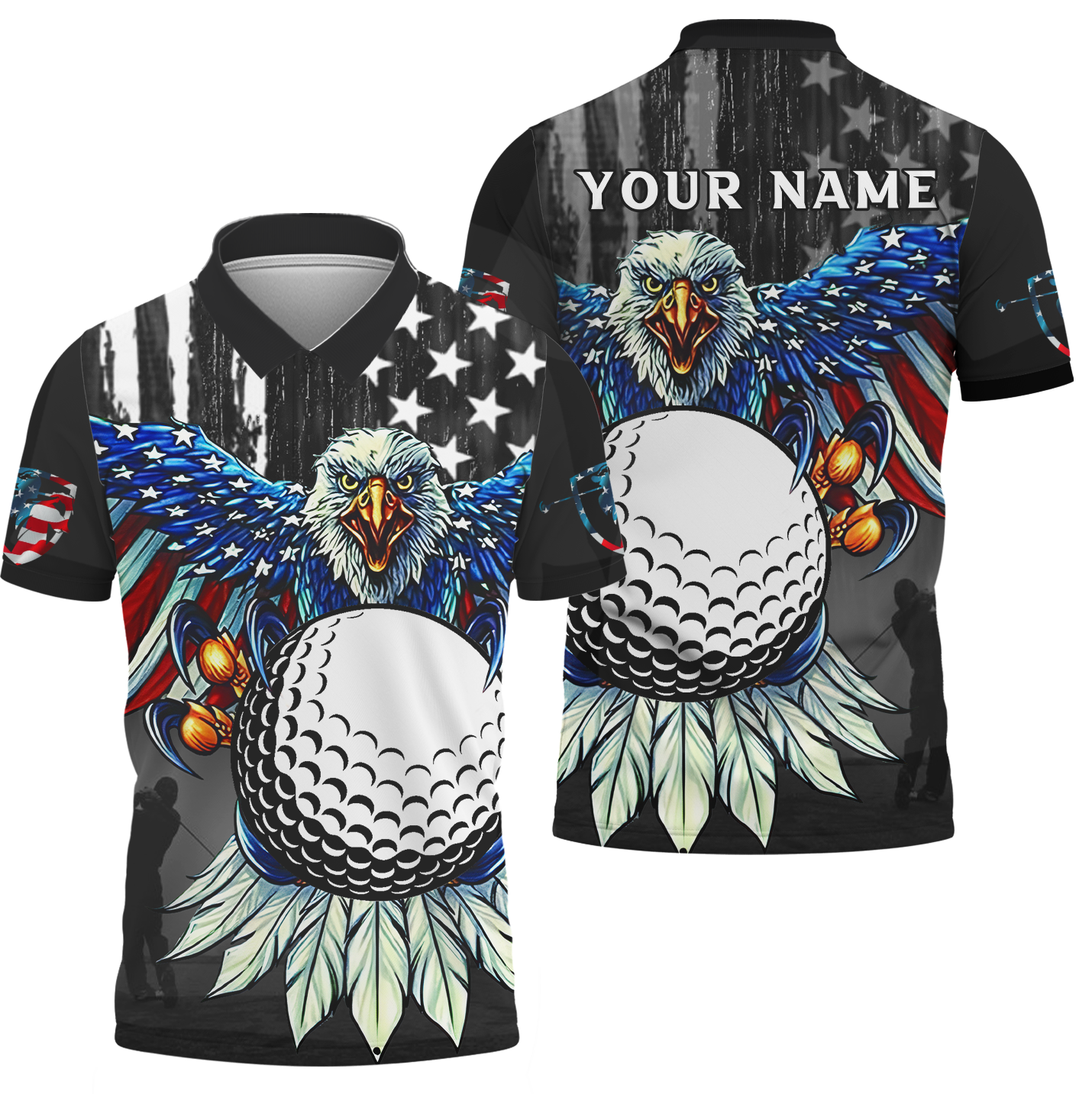 America Eagle Custom Golf Polo Shirt, Gift For Golfers, Golf Gift Ideas