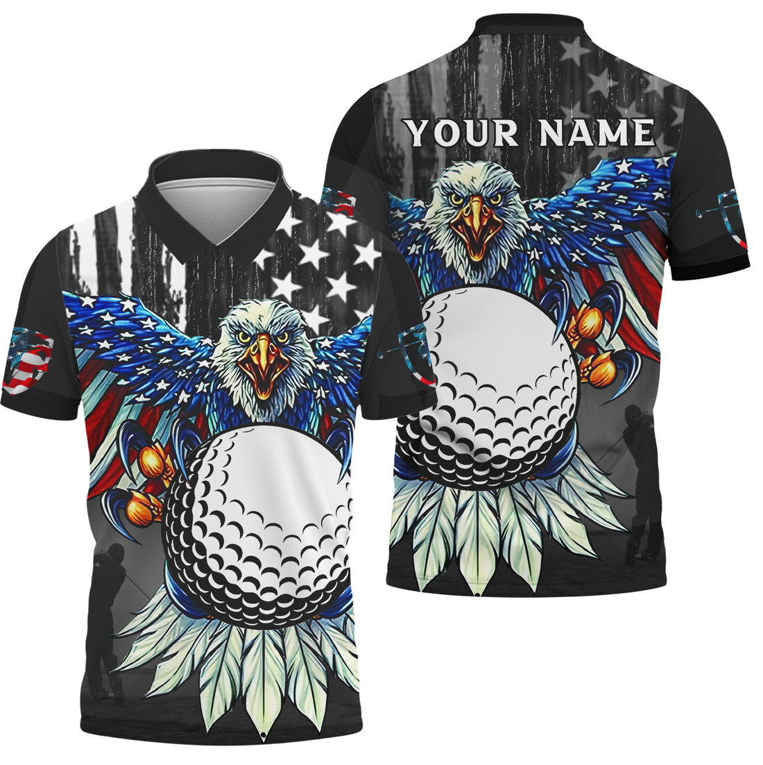 America Eagle Custom Golf Polo Shirt, Gift For Golfers, Golf Gift Ideas